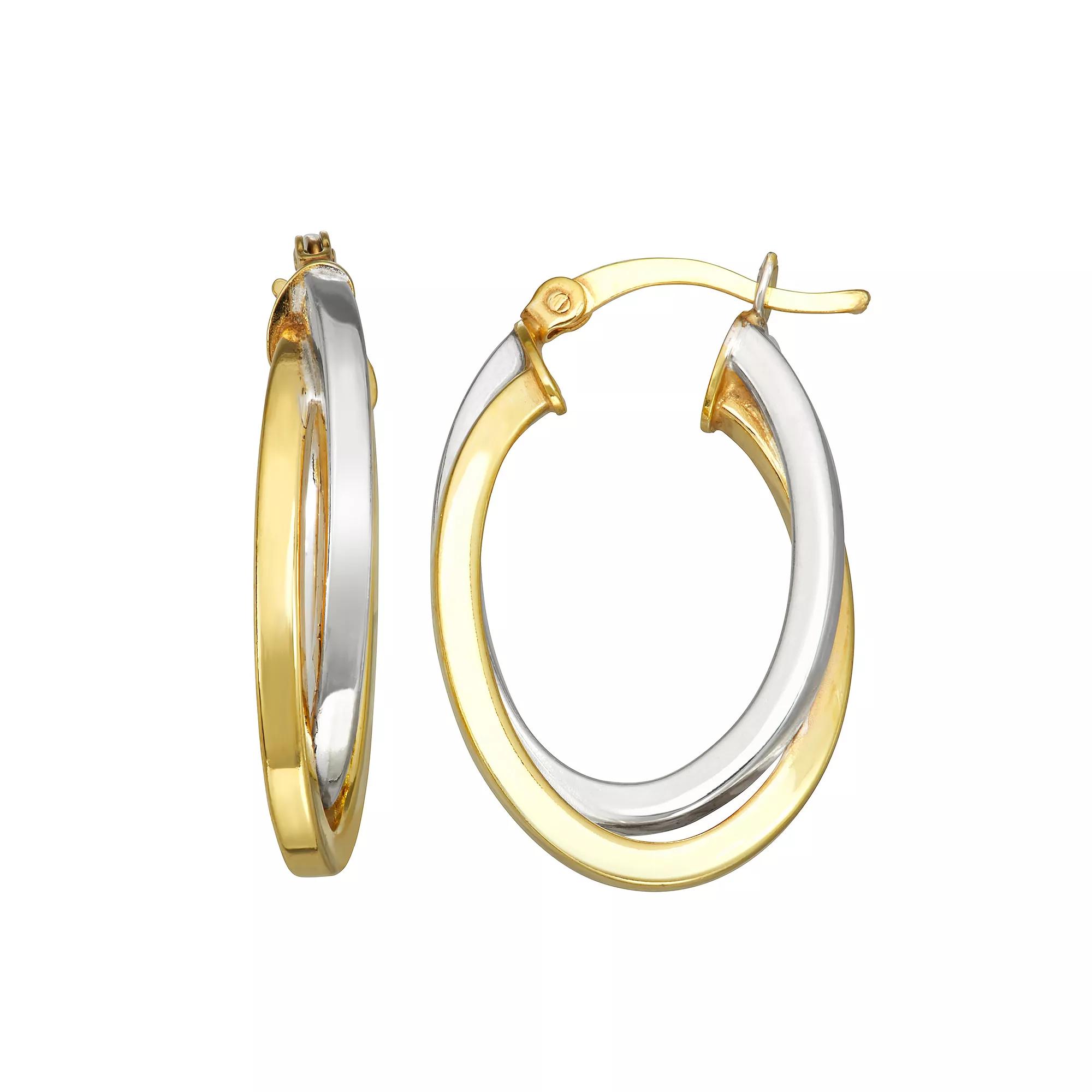 Argento Forte Two-Tone Double Oval Twisted Tube Hoop Earrings, Women's, Sterling Silver Product Image