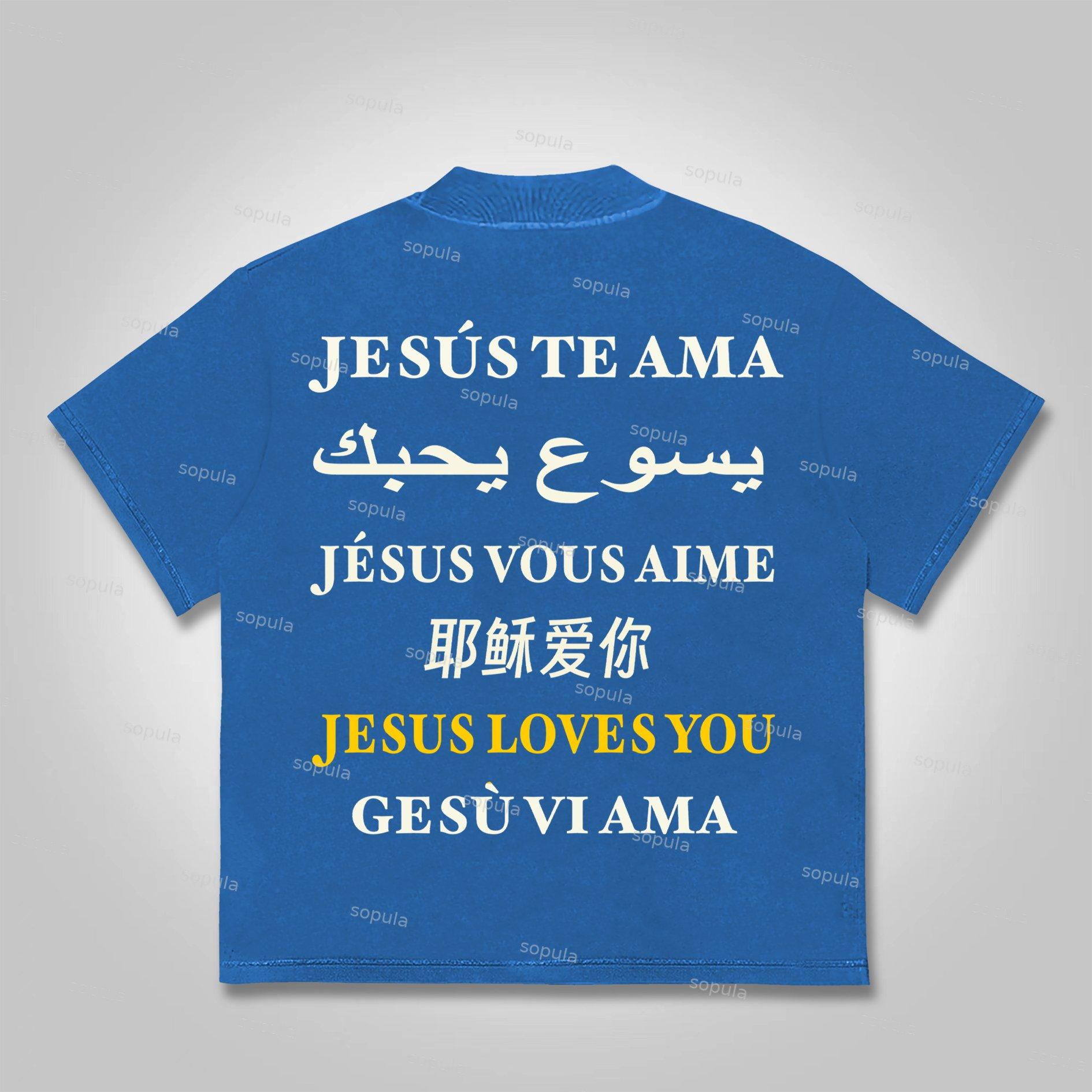 Sopula I Love Jesus. Jesus Loves The Worl Graphics Cotton T-shirt Product Image