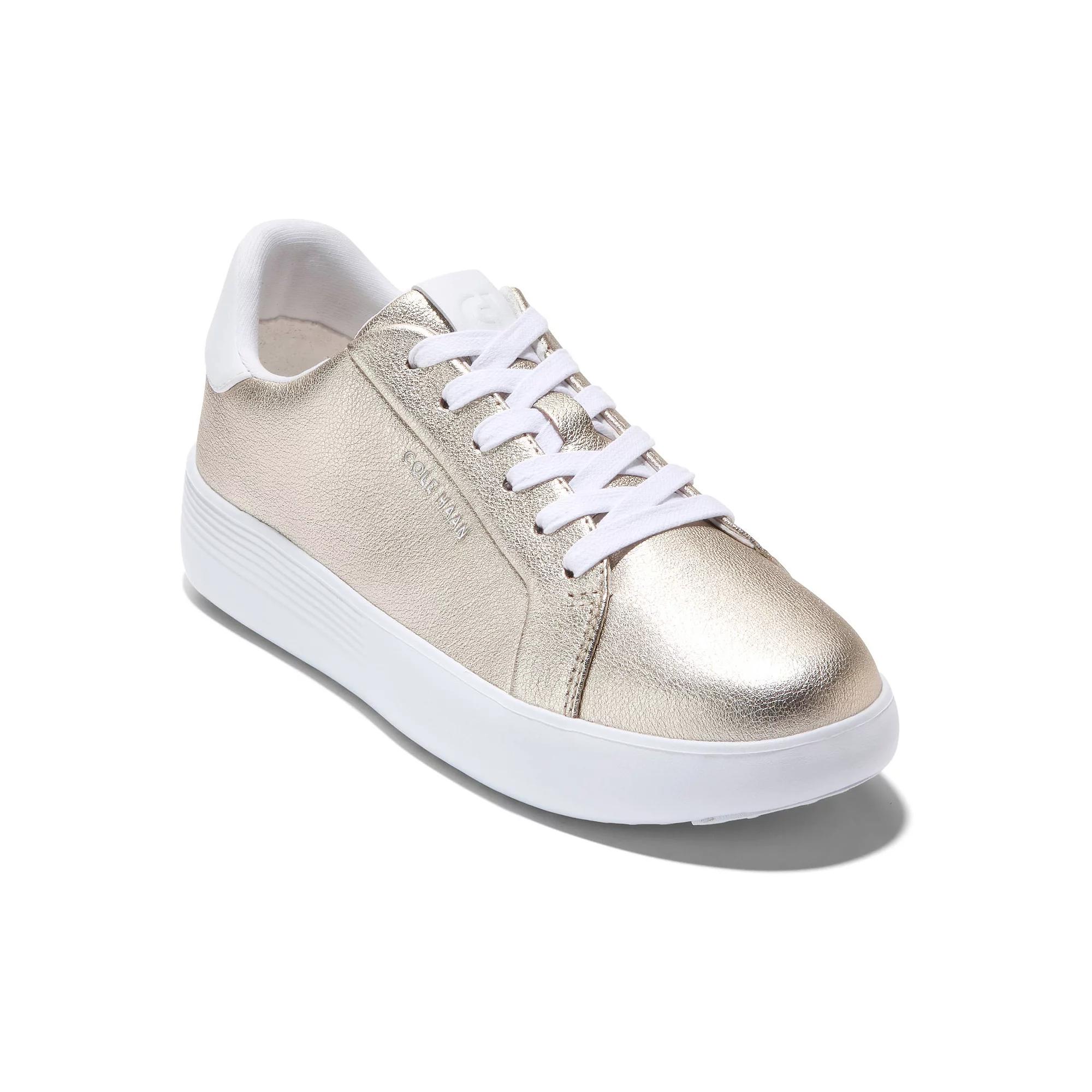 Cole Haan Grand Crosscourt Joy Womens Platform Sneakers Soft Gold Grey Product Image
