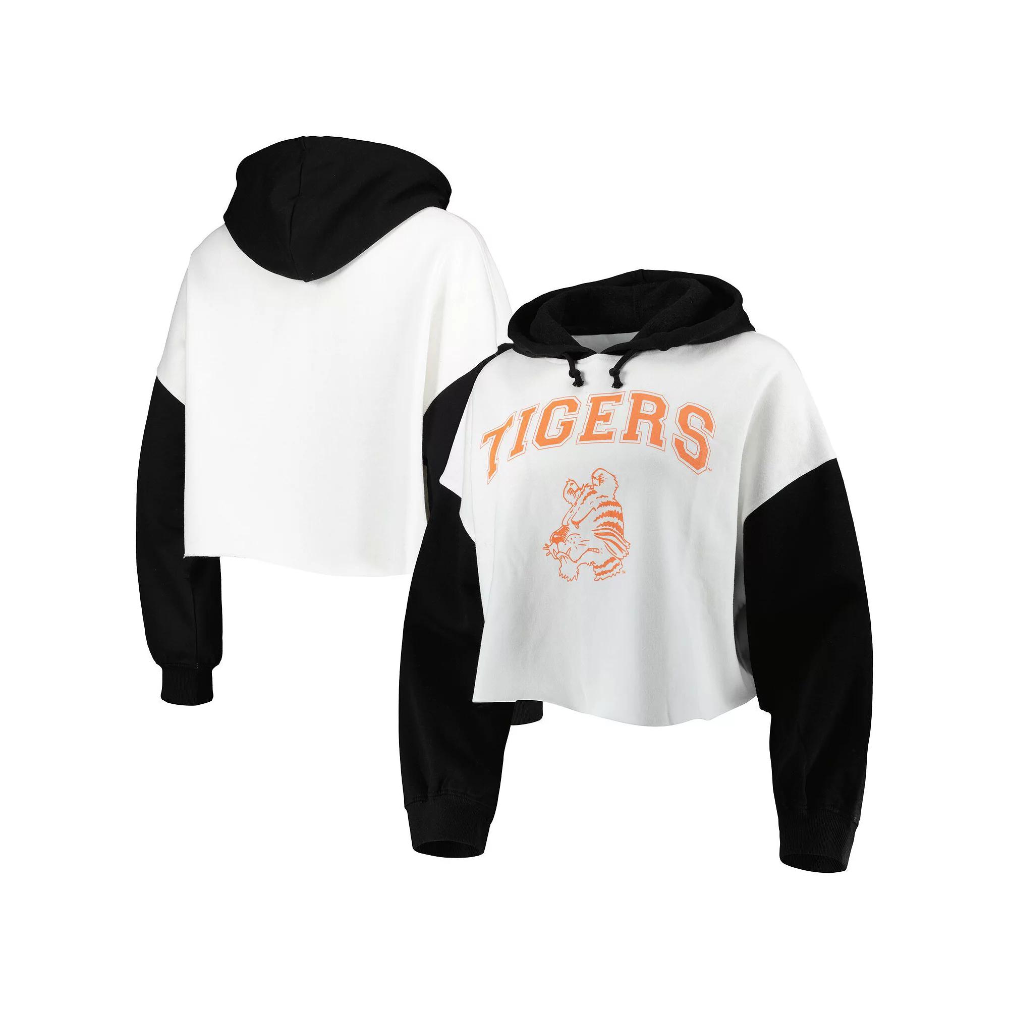 Women's Gameday Couture White/Black Clemson Tigers Good Time Color Block Cropped Hoodie, Size: Large Product Image
