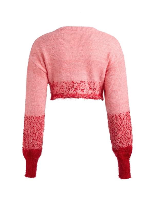 Contrast Color Jacquard Splice Loose Short Sweater Product Image