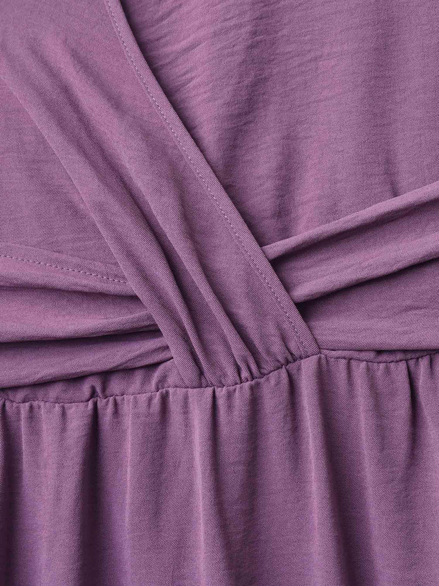 Solid Surplice Neck Pockets Midi Dress Female Product Image