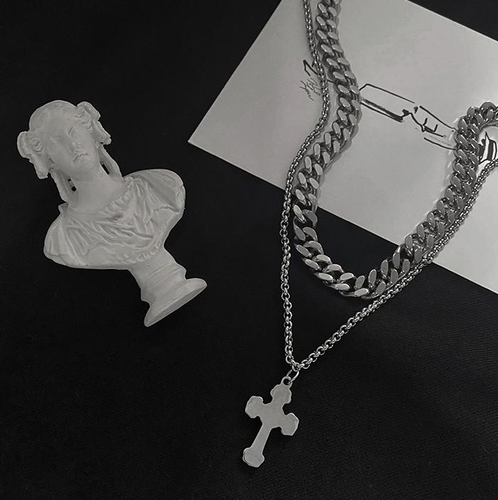 CROSS DOUBLE CHAIN NECKLACE Product Image