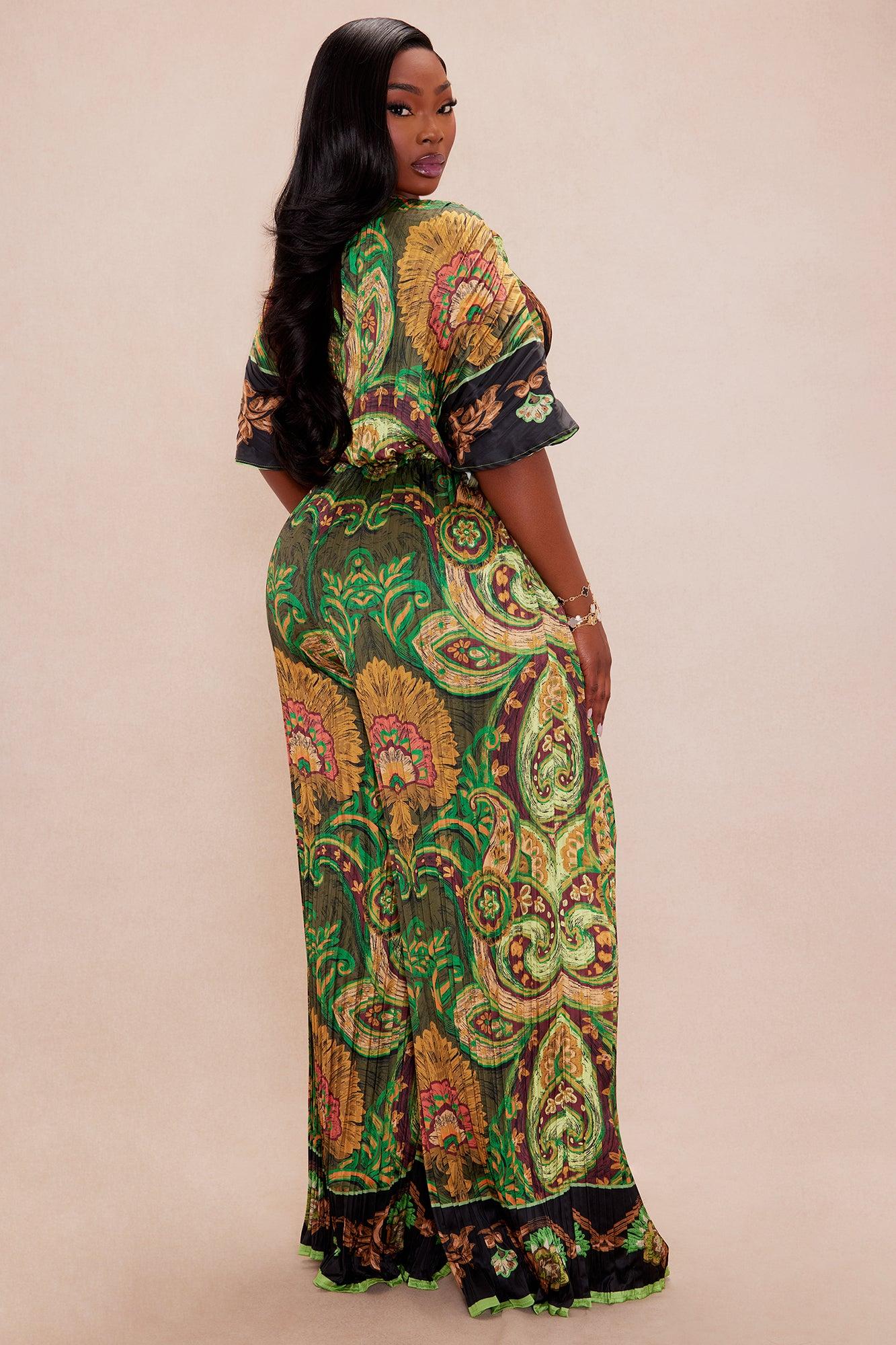 Kamari Pleated Wide Leg Jumpsuit - Olive/combo Product Image