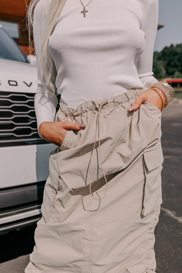 Cool Energy Cargo Midi Skirt in Warm Taupe Product Image