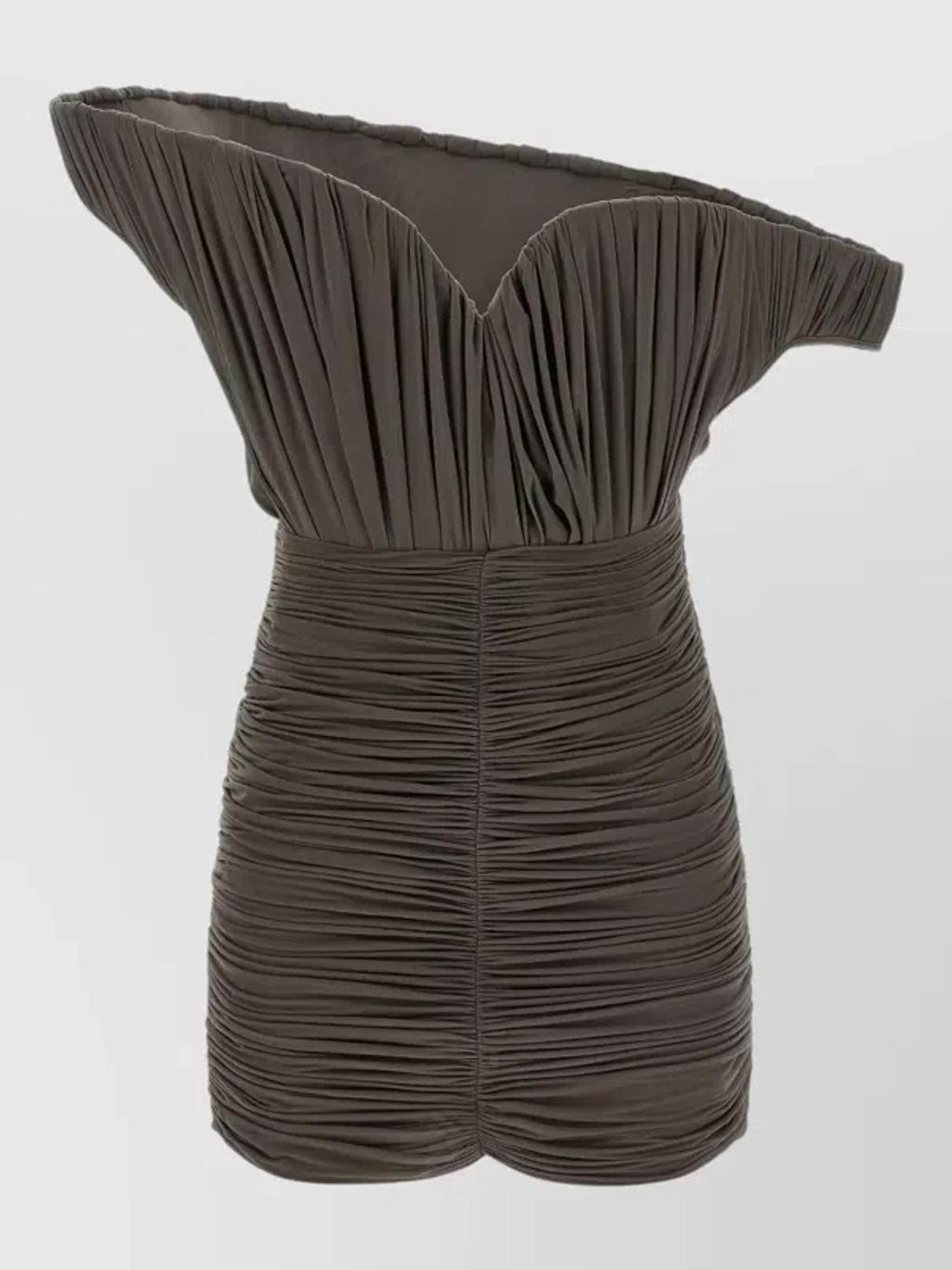 MAGDA BUTRYM Asymmetric One-shoulder Corset Dress With Ruffles In Brown Product Image