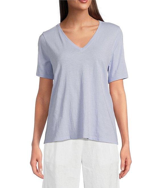 Eileen Fisher Easy Organic Cotton Jersey Knit V-Neck Short Sleeve Tee Shirt Product Image