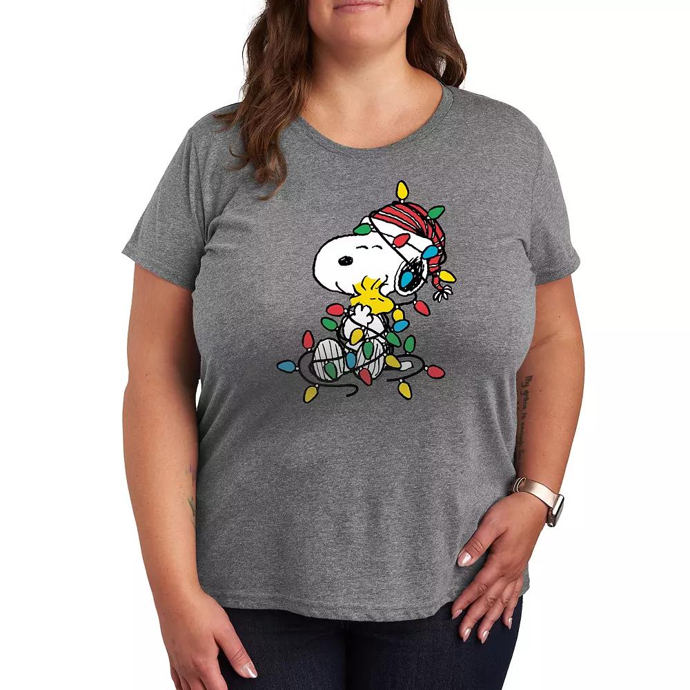 Women's Peanuts Snoopy & Woodstock Christmas Lights Graphic Tee,  Product Image