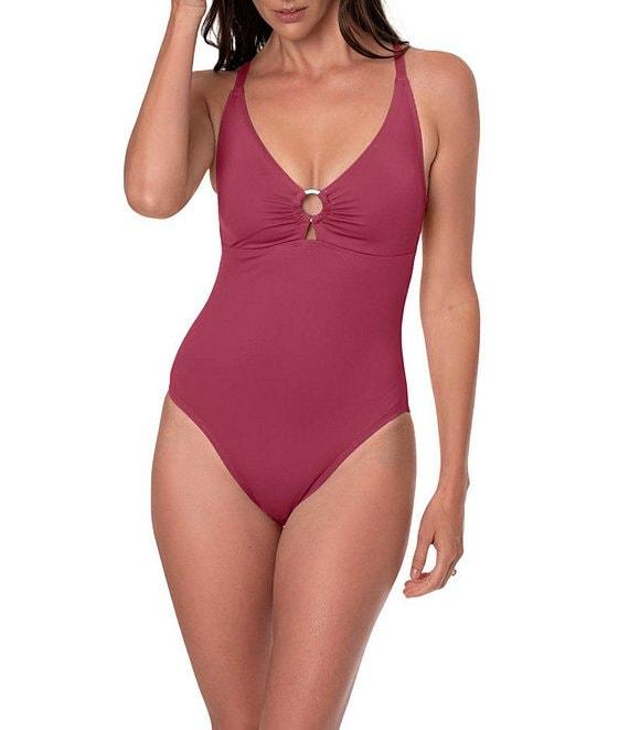 Jantzen Paris Solid Ring V-Neck Tummy Control One Piece Swimsuit Product Image