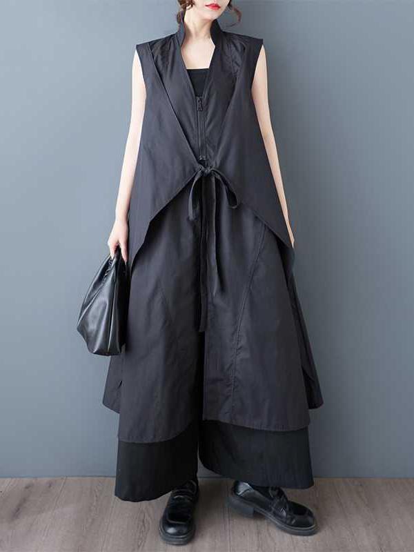 A-Line Loose Pockets Solid Color Tied Zipper V-Neck Midi Dresses Shirt Dress Product Image