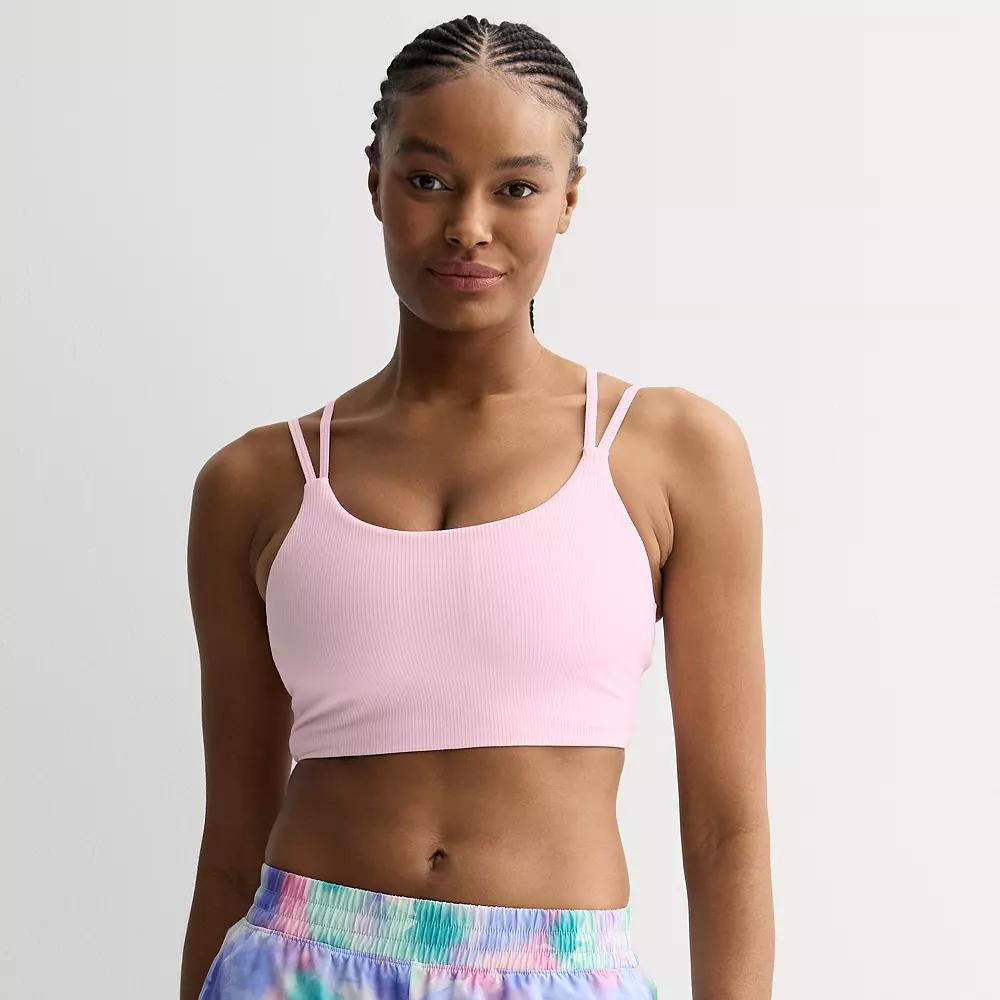 Tek Gear® Strappy Low-Impact Longline Ribbed Sports Bra, Women's, Size: Large, Maria Pink Product Image