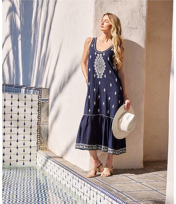 Karen Kane Embroidered Scoop Neck Sleeveless Midi Dress Product Image