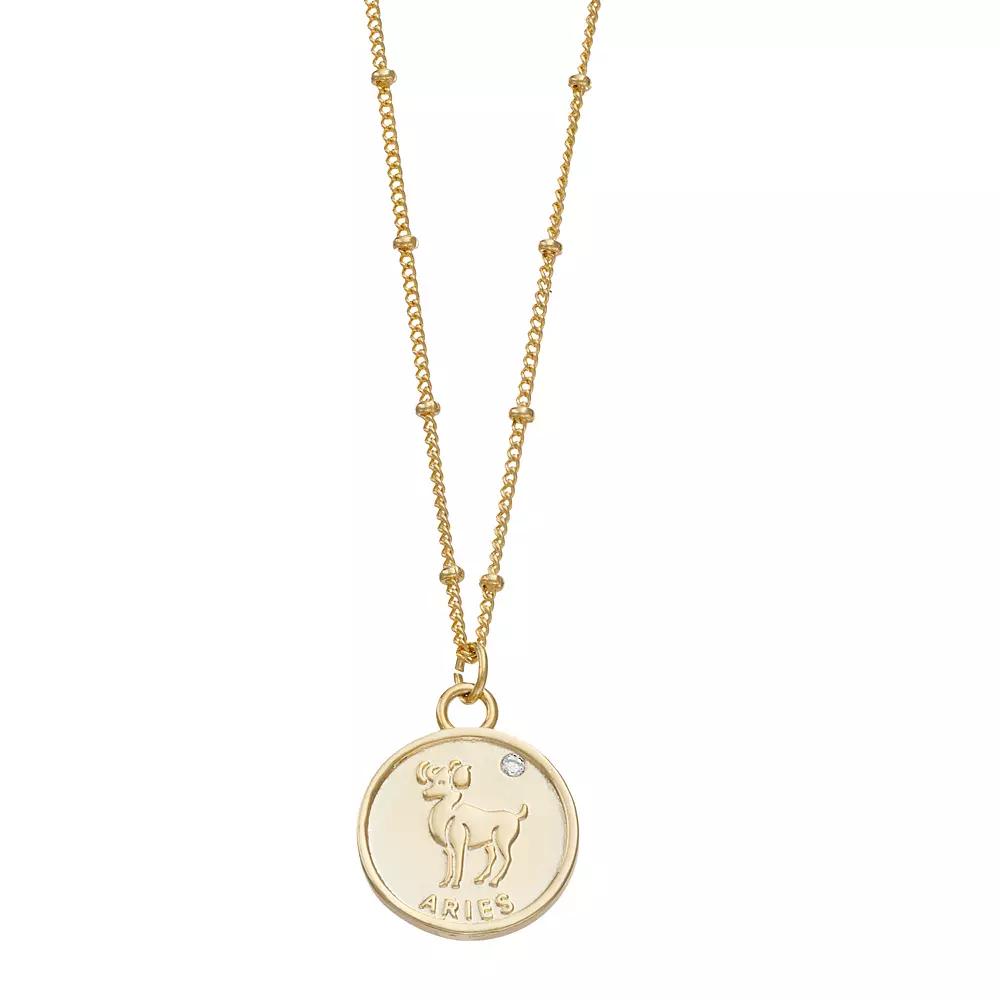 City Luxe Cubic Zirconia & Beaded Chain Zodiac Pendant Necklace, Women's, Gold Tone Gemini Product Image