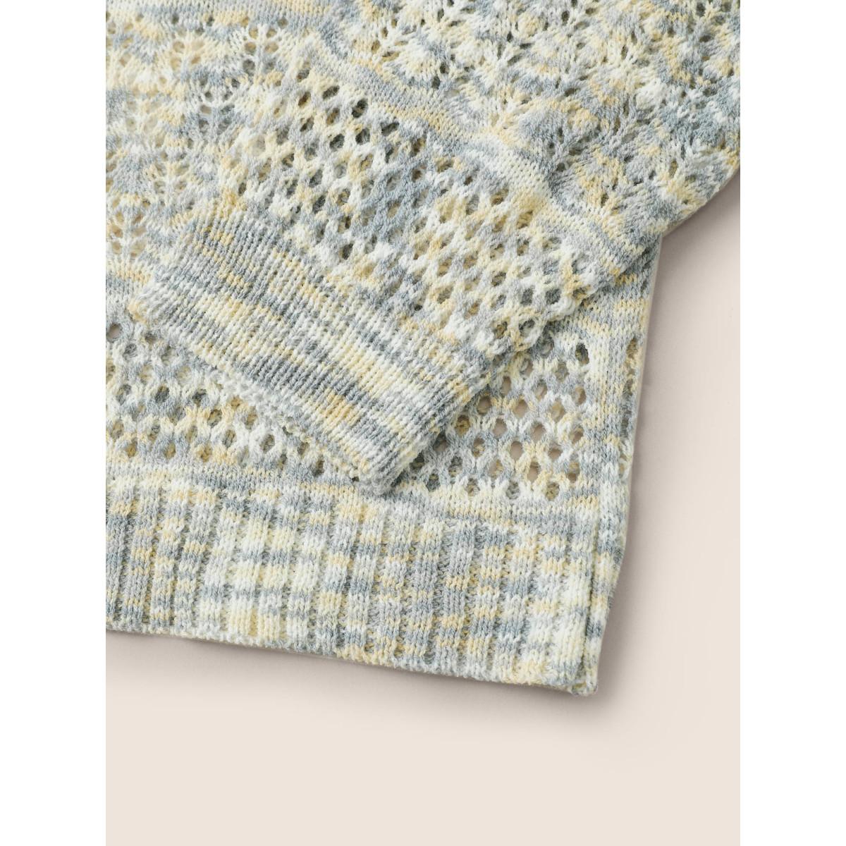 Plus Size Ombre Heather Hollow Out Texture Pullover Stone Women Casual Long Sleeve Round Neck Everyday Pullovers BloomChic 12/L Product Image