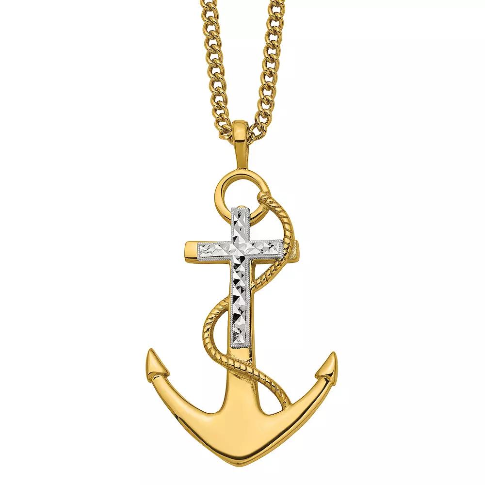 Mens Stainless Steel Cross & Anchor Pendant Necklace Product Image
