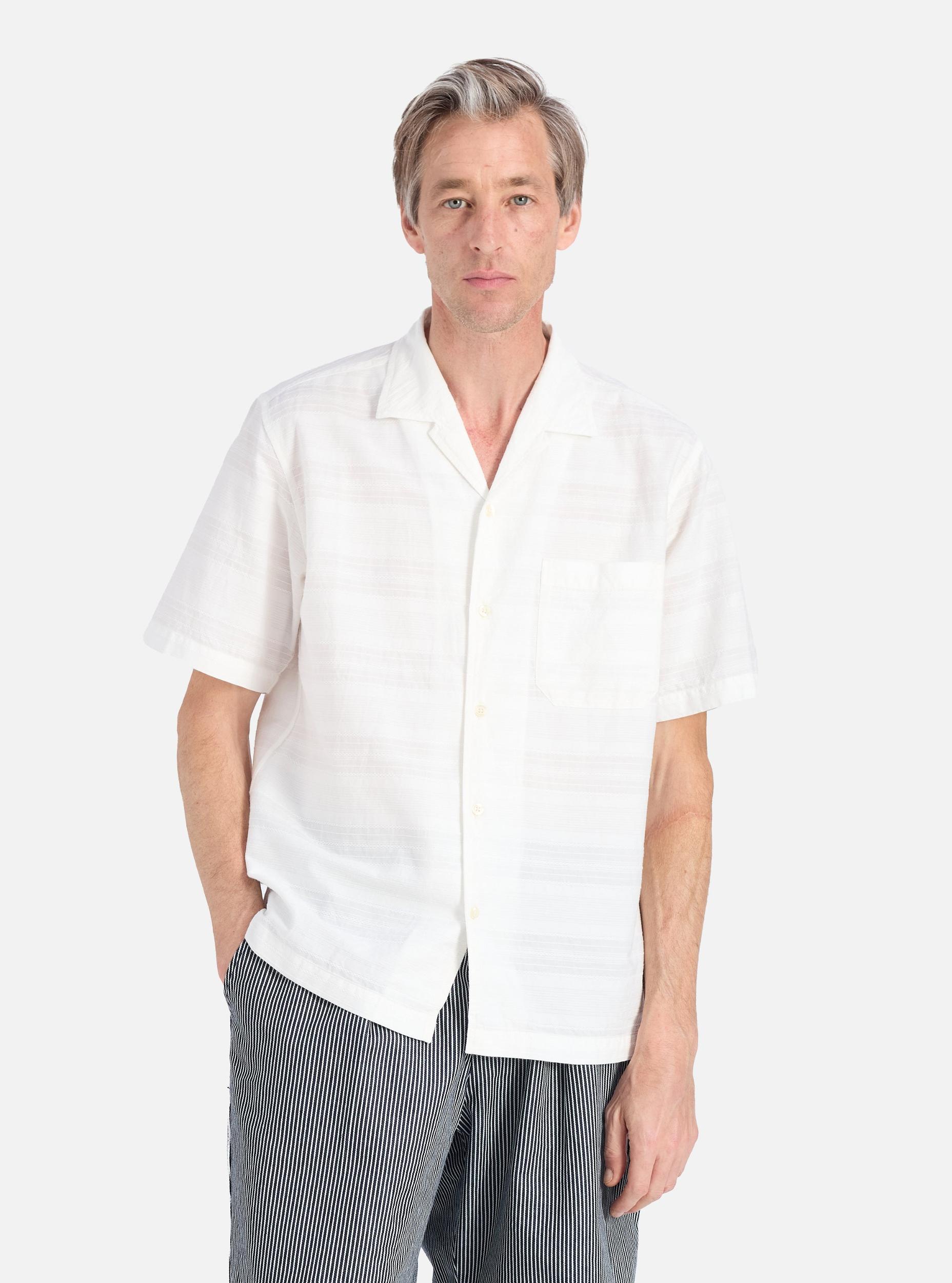 Universal Works Minari Shirt in Ecru Deffe Self Stripe Product Image