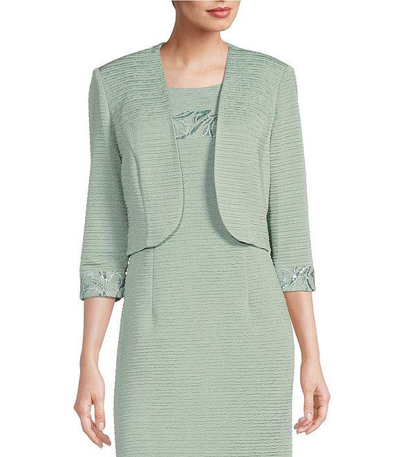 Le Bos 3/4 Sleeve Round Neck Embroidered Flounce Hem 2-Piece Jacket Dress Product Image