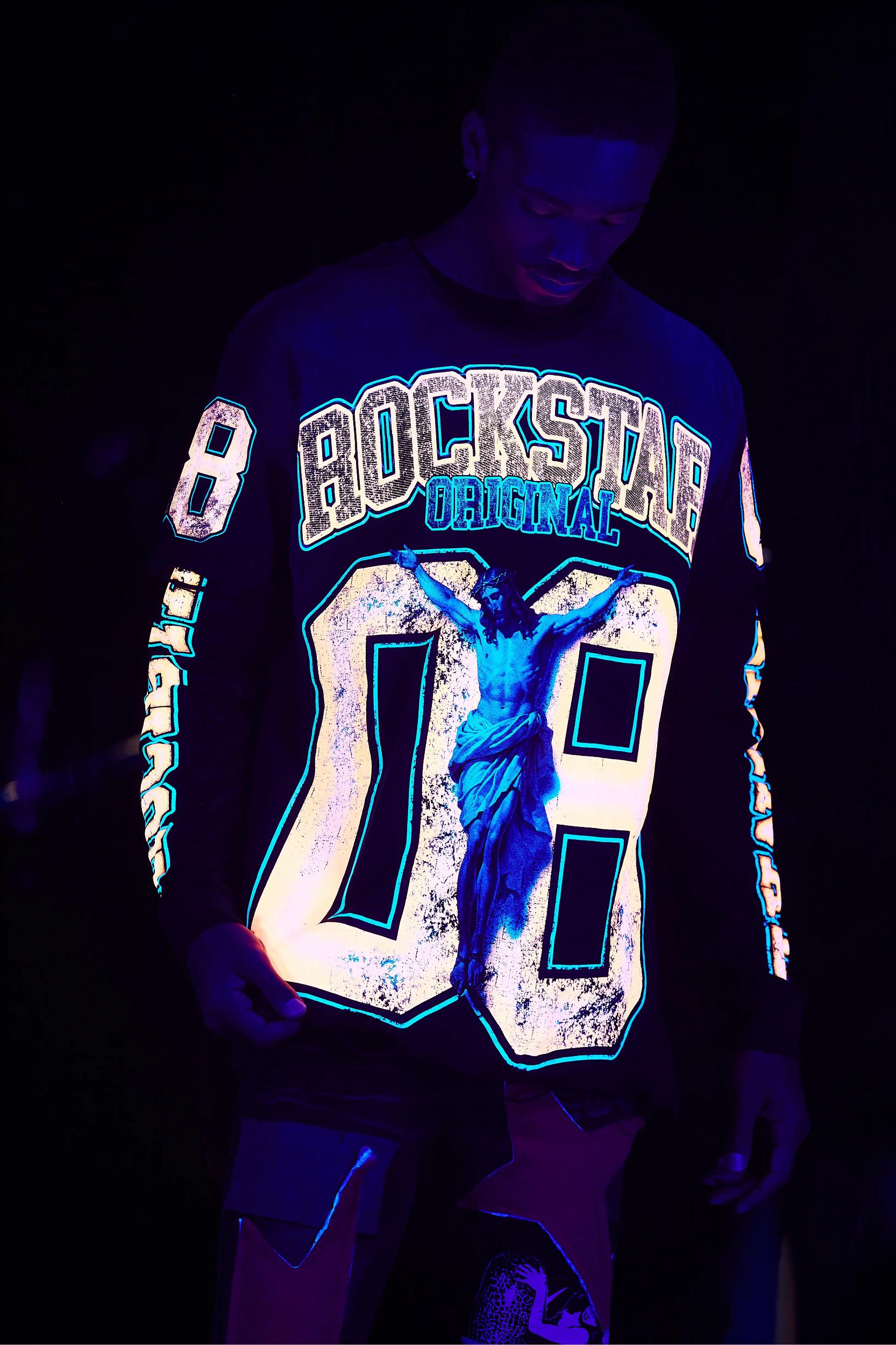 Fields Black/Orange Double Layer Long Sleeve Graphic T-Shirt Male Product Image