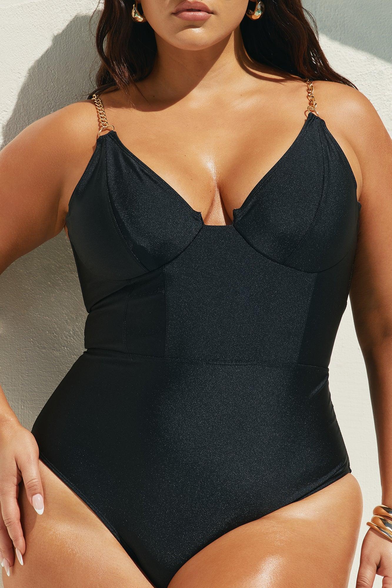 Paradise Dream Corset Chain Strap Underwire 1 Piece Swimsuit - Black Product Image