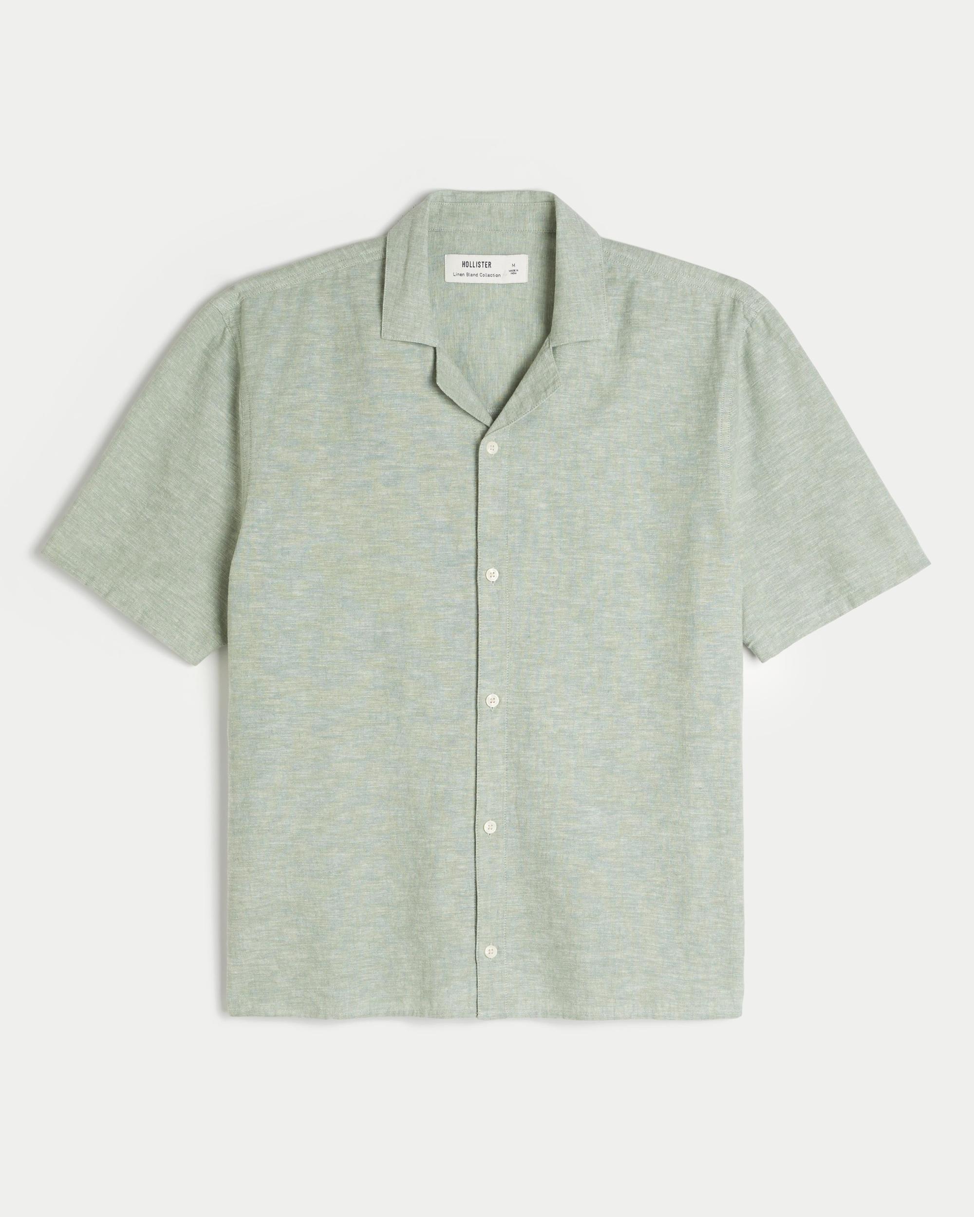 Boxy Short-Sleeve Linen-Blend Shirt Product Image