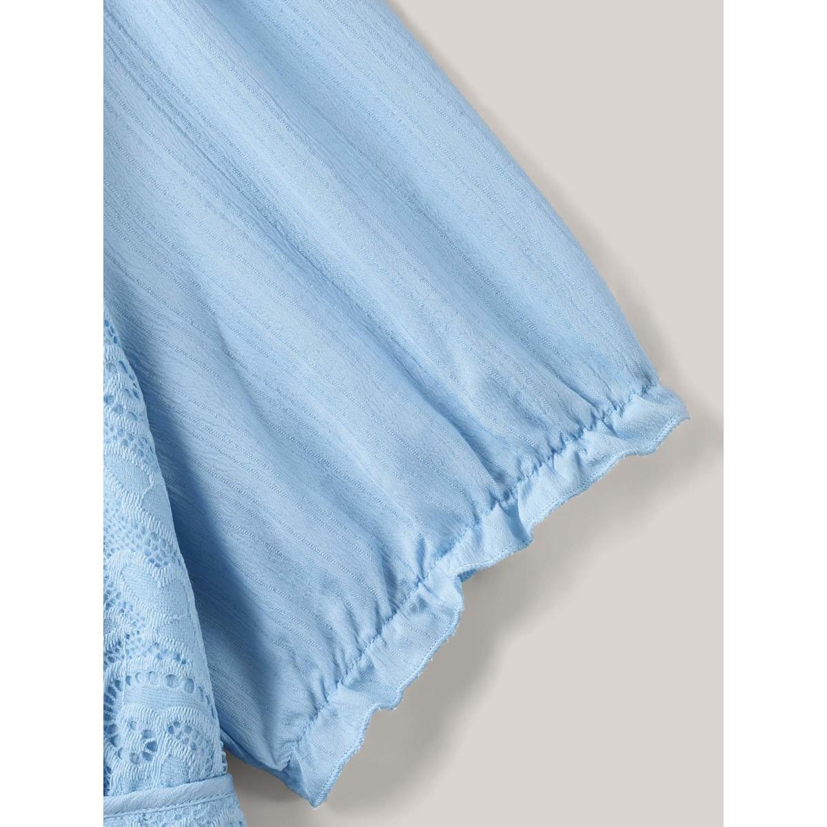 Plus Size V Neck Textured Lace Midi Dress LightBlue Women V-neck Short sleeve Curvy BloomChic 14-16/1X Product Image