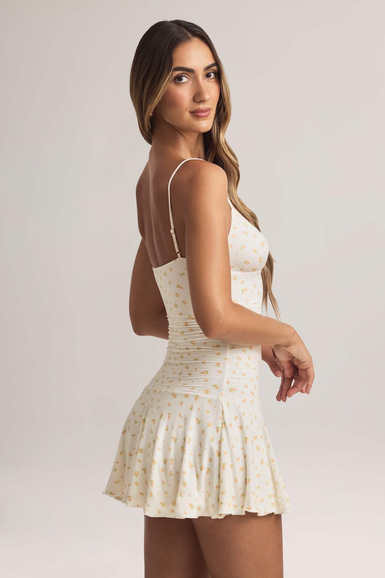 Modal Ruched A-Line Mini Dress in Floral Print Product Image