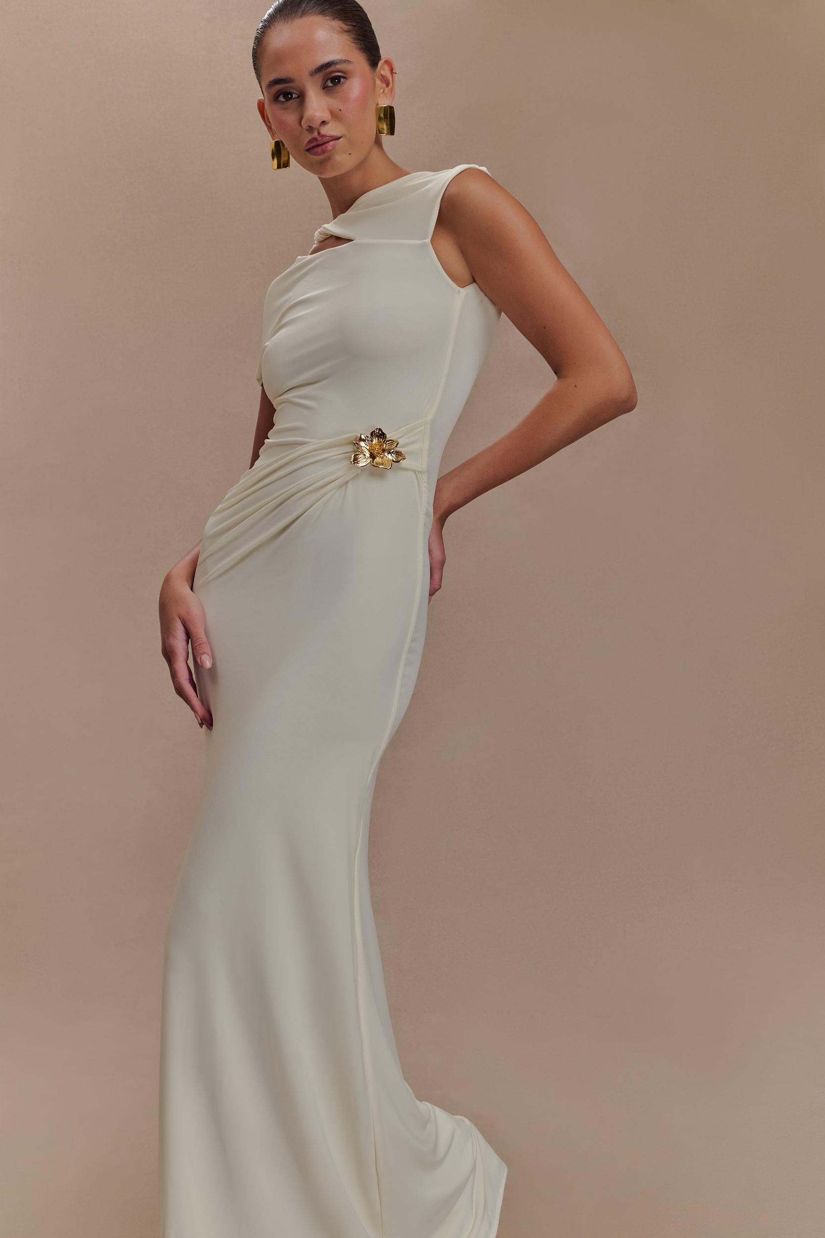 Kaida Slinky Maxi Dress With Hardware - Ivory Product Image