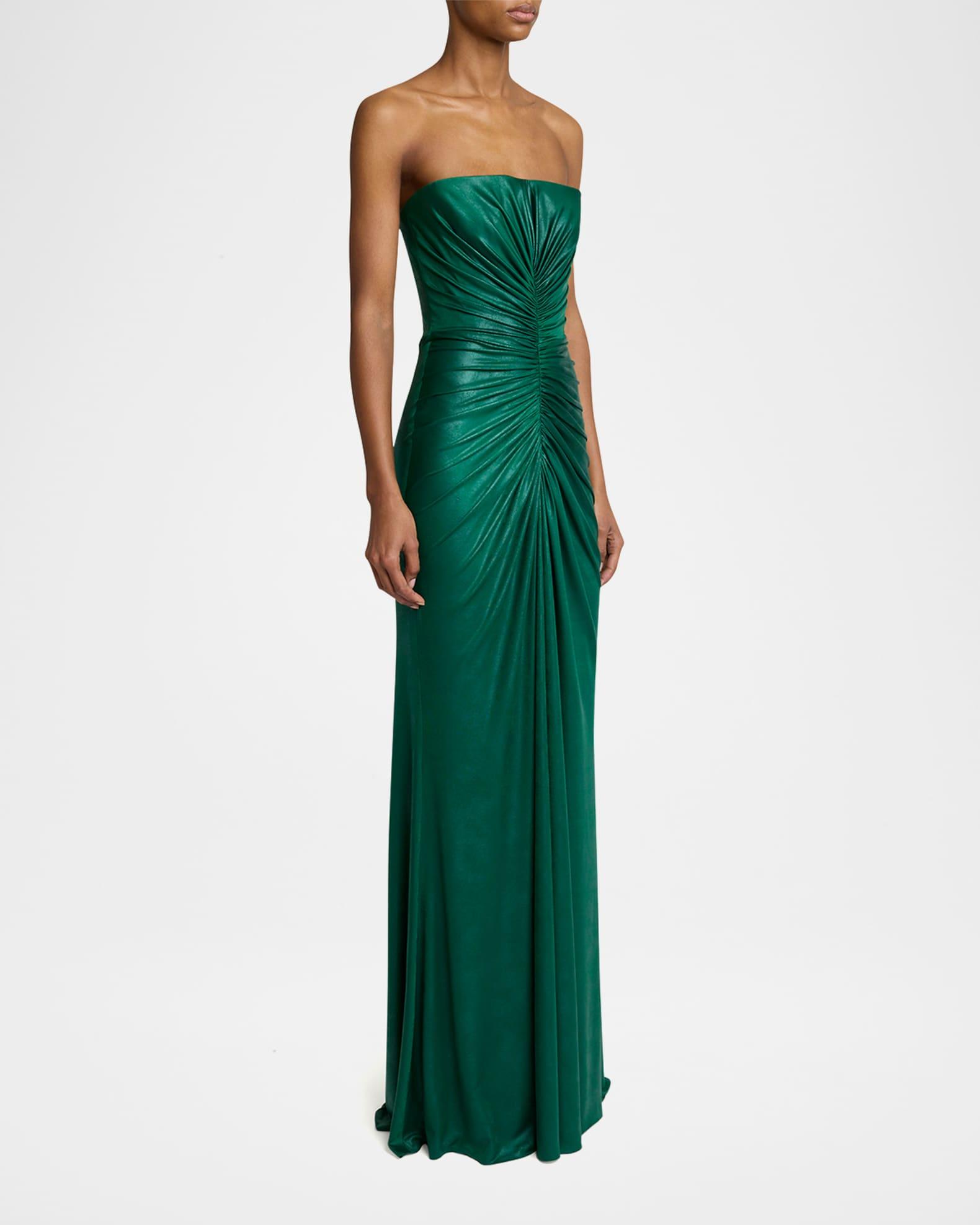 Strapless Ruched Coated Jersey Gown Product Image