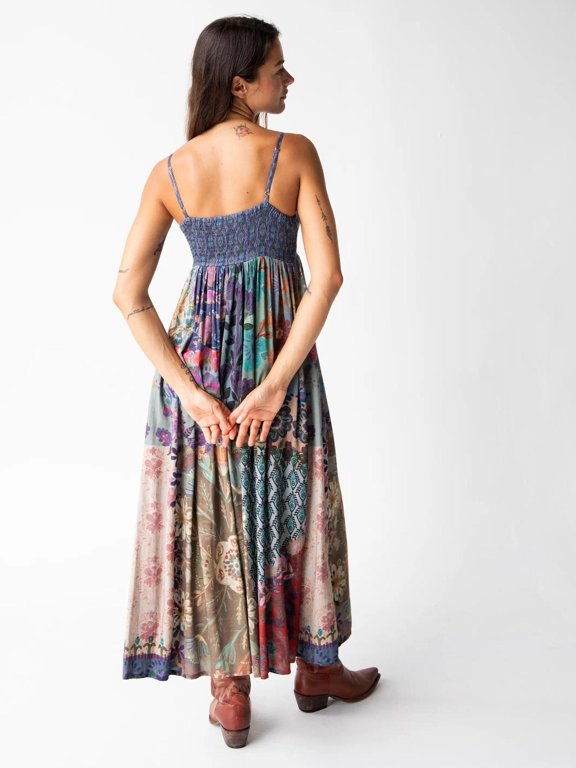 Bailey Maxi Dress - Blue Patchwork Product Image