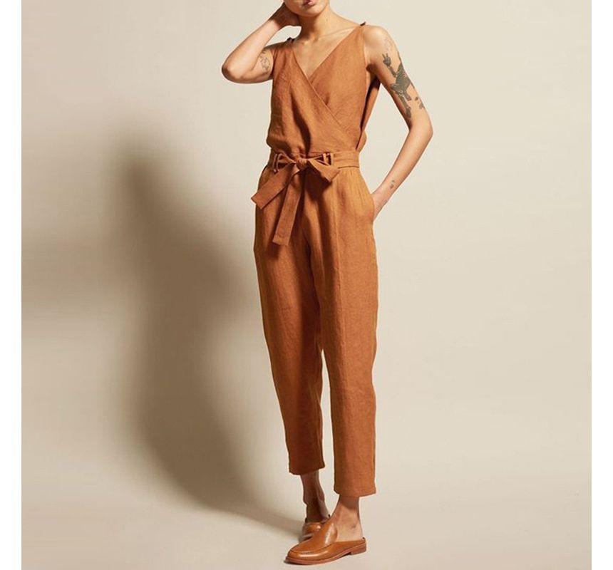 Sleeveless V-Neck Cropped Jumpsuit Product Image