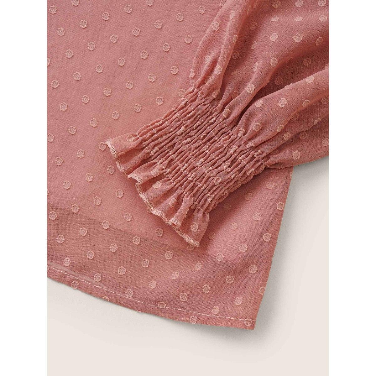 Plus Size DustyPink Texture Shirred Lace Patchwork Frill Trim Blouse Women Elegant Long Sleeve V-neck Everyday Blouses BloomChic 28/5X Product Image