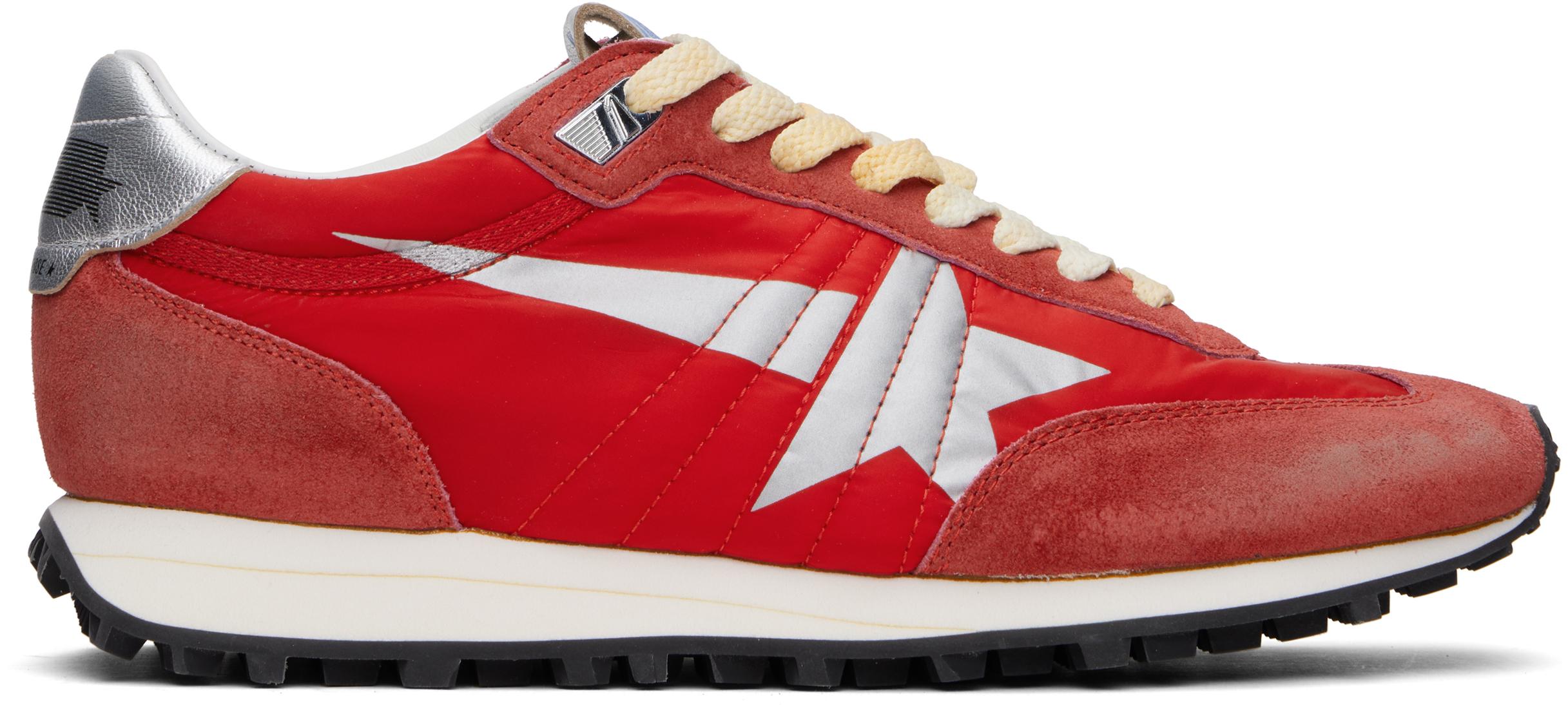 GOLDEN GOOSE Marathon Sneakers With Red Nylon Upper And Silver Star Shoes Product Image