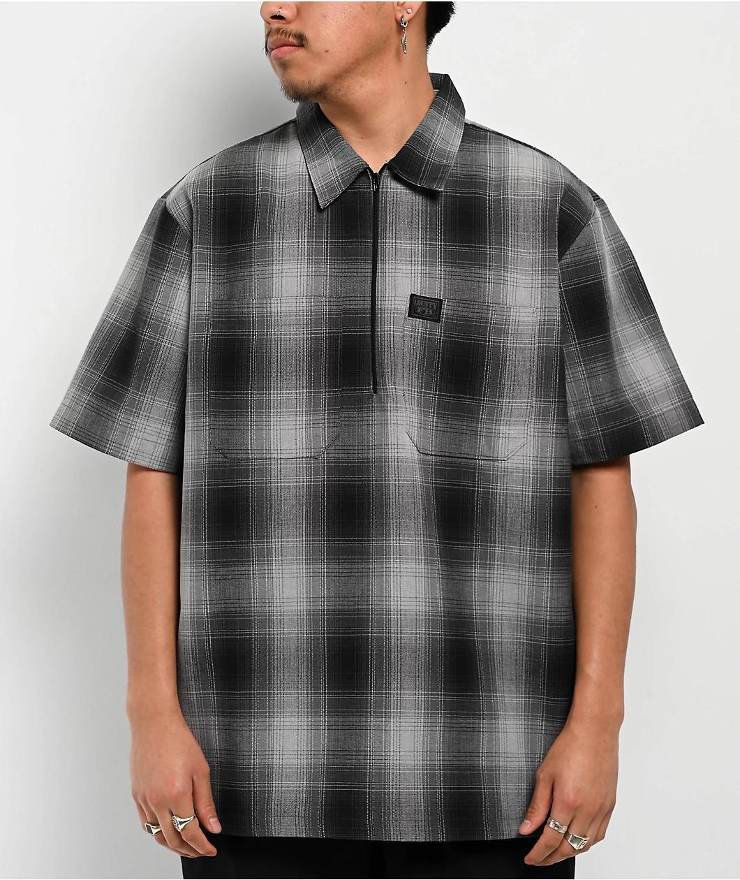 FB County Checker Black & Grey Half Zip Short Sleeve Shirt Product Image