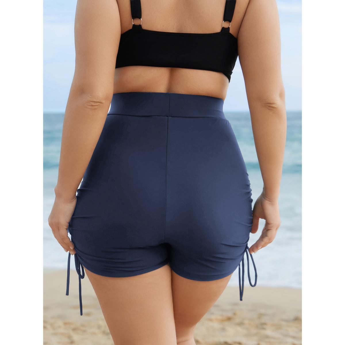 Plus Size Ruched Drawstring Pocket Slim Swim Bottom Women's Swimwear Stone Resort Gathered High stretch Skinny High Rise Slanted pocket Curve Swim Bottoms BloomChic 14-16/1X Product Image