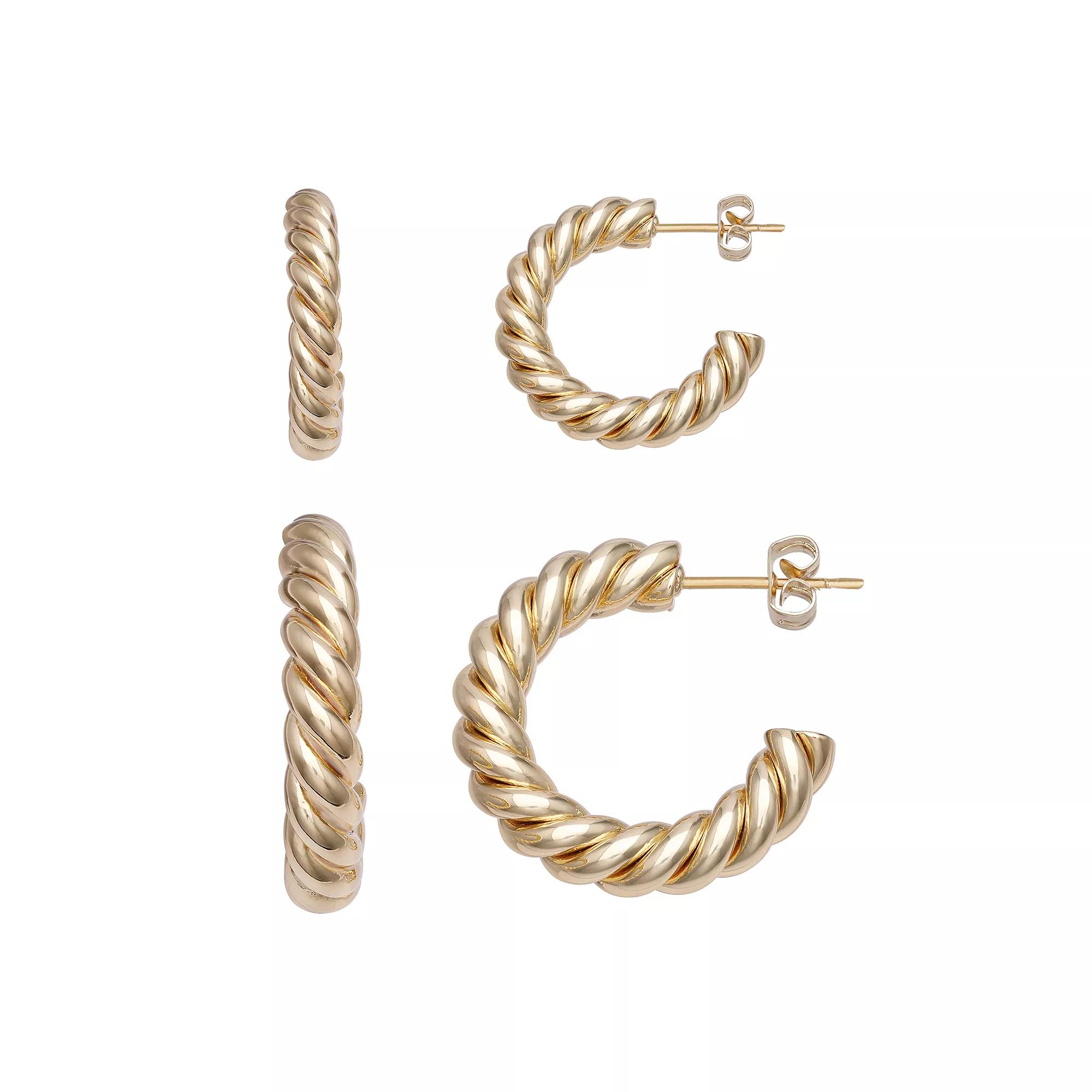 Aurielle 18k Gold Flash Plated Twisted C-Hoop Duo Earring Set, Women's, Gold Tone Product Image