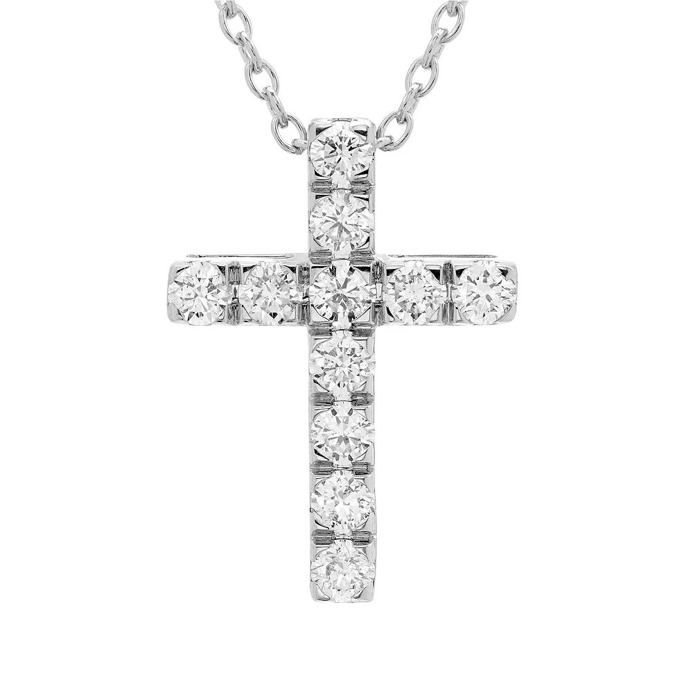 The Regal Collection 14k Gold 1 Carat T.W. Certified Diamond Cross Pendant Necklace, Womens 14k White Gold Product Image