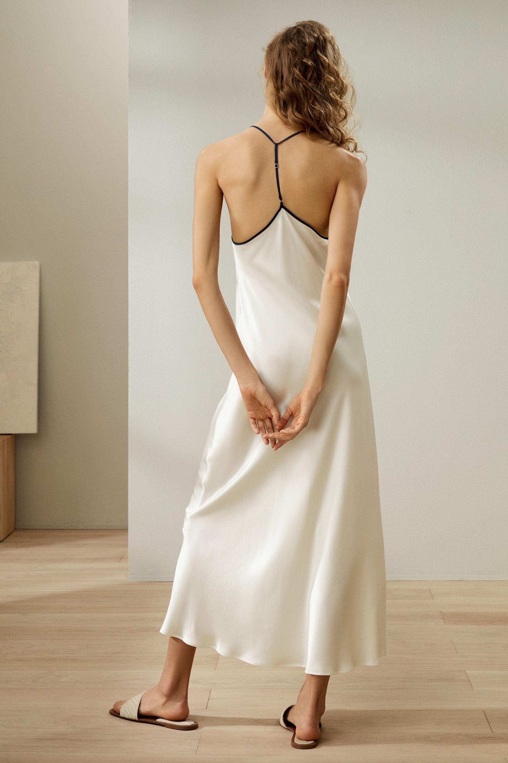 Contrast Piping Silk Suede Maxi Nightdress Product Image