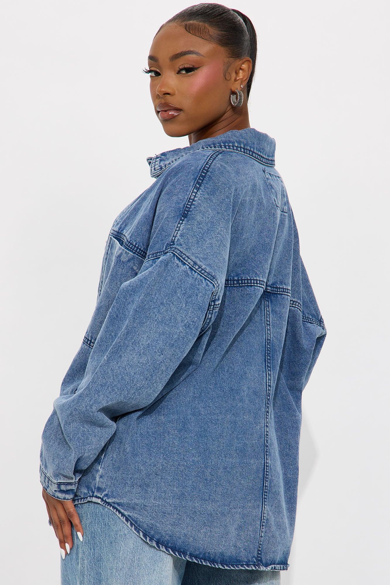 Everly Oversized Denim Shacket - Medium Wash Product Image