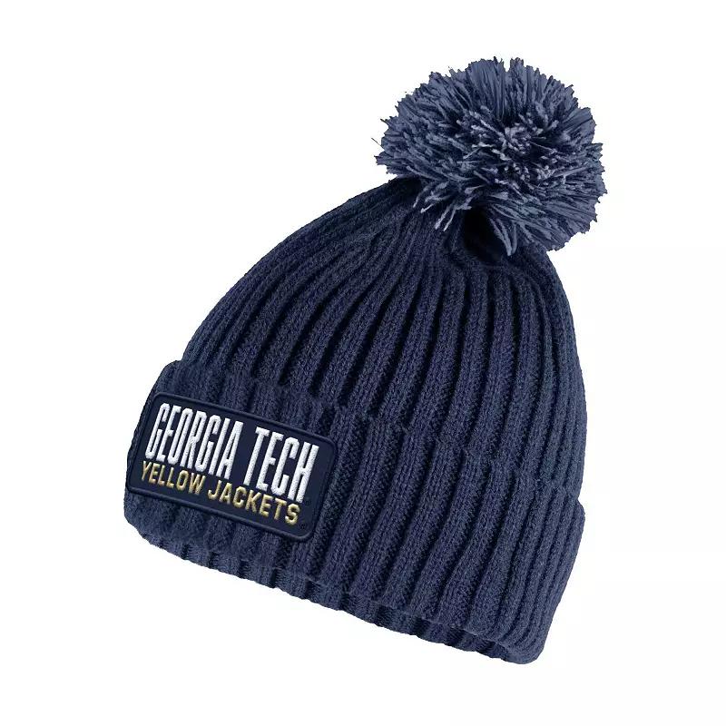 Mens adidas Navy Georgia Tech Yellow Jackets Modern Ribbed Cuffed Knit Hat with Pom Product Image