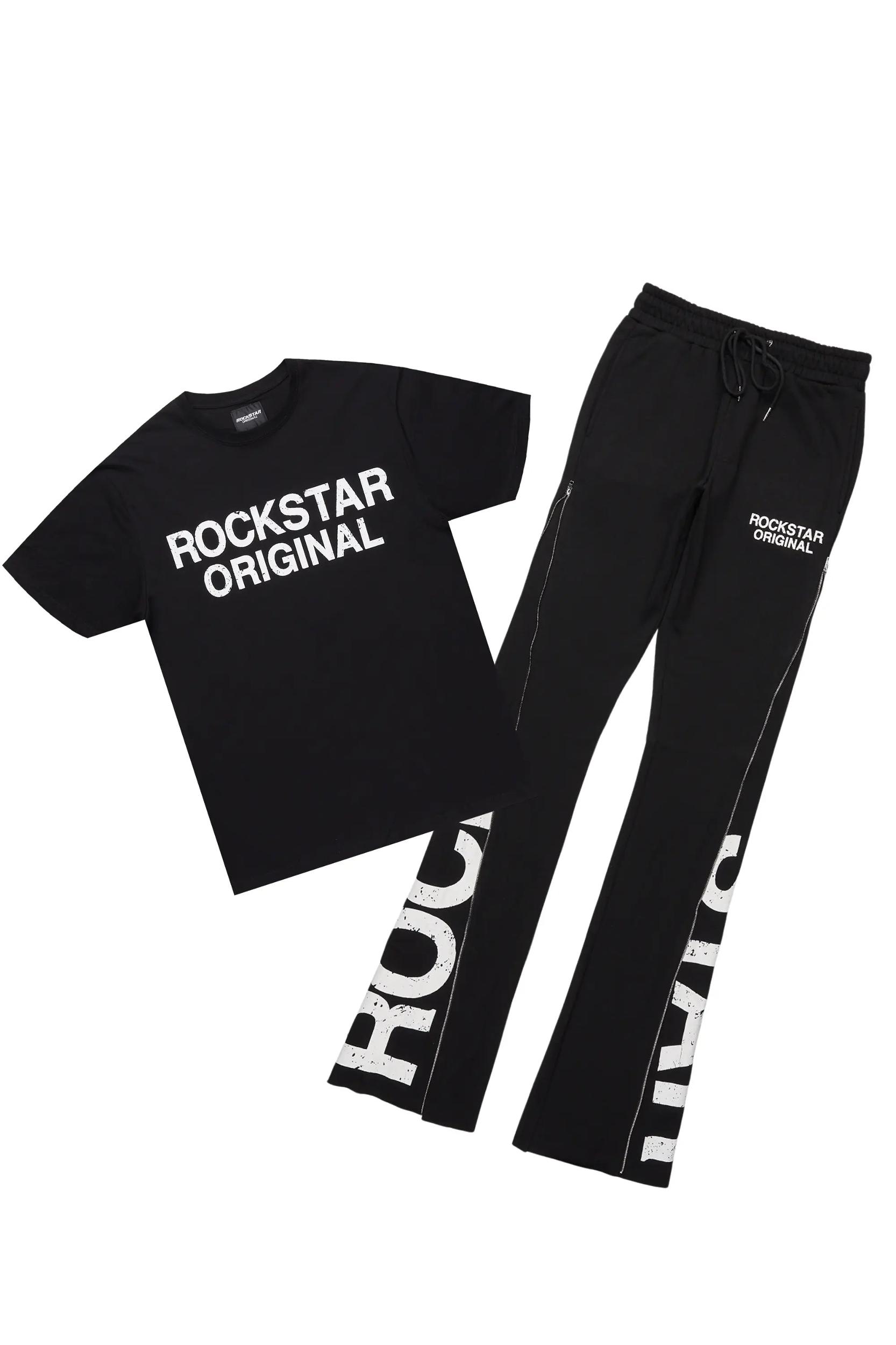 Deniska Black T-Shirt/Baggy Stacked Flare Track Set Male Product Image