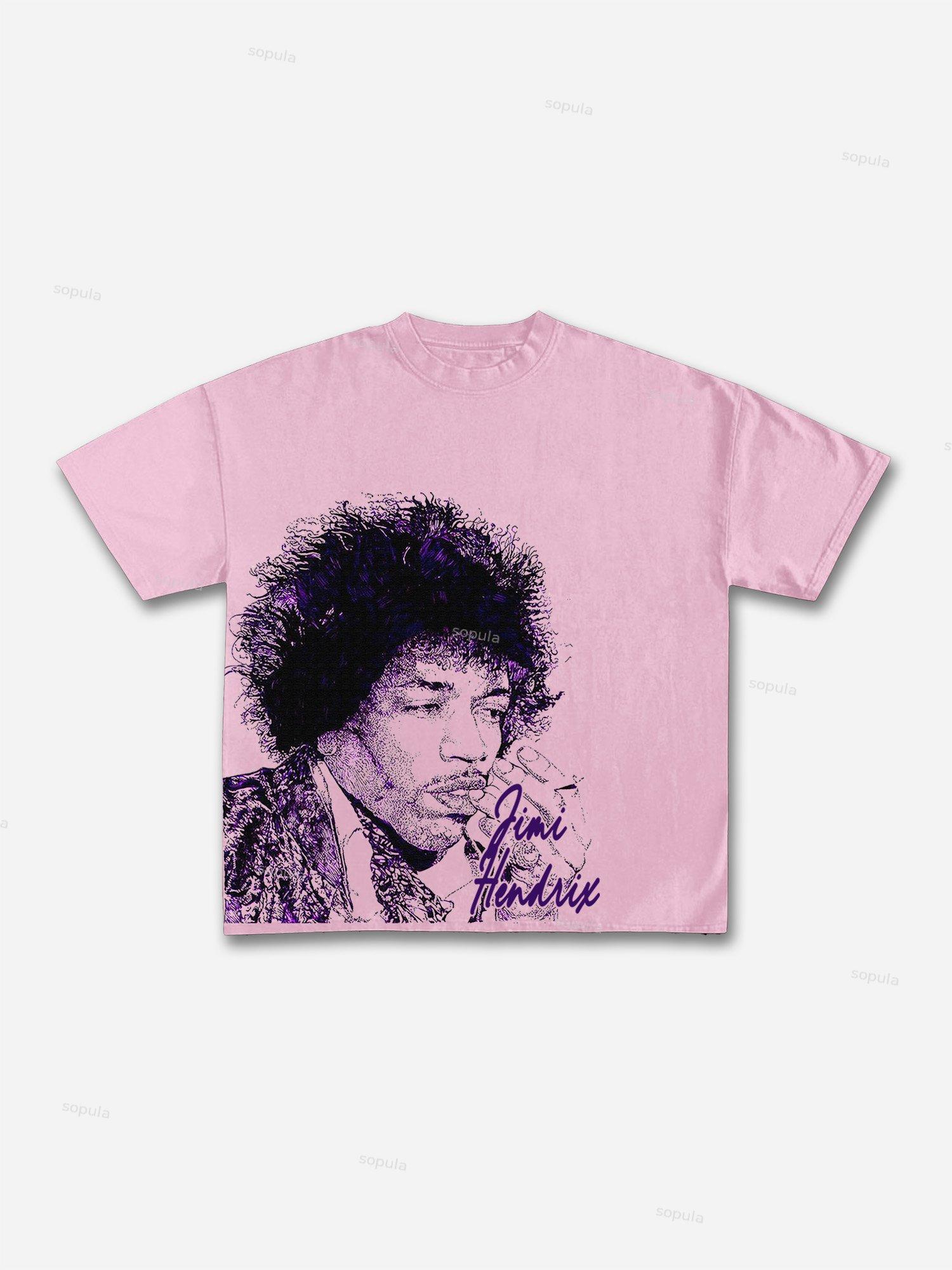 Jimi Hendrix Print Cotton T-shirt Product Image