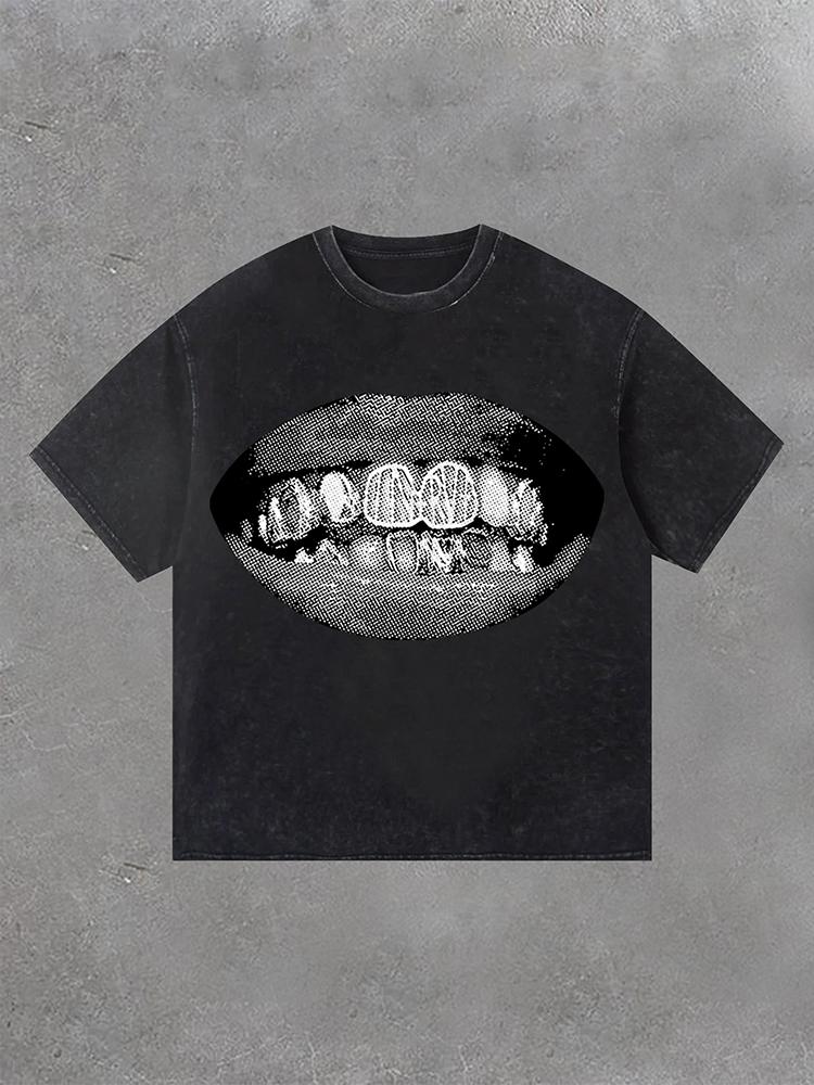 Sopula Men's Retro Unisex Lip Print Washed T-Shirt Product Image