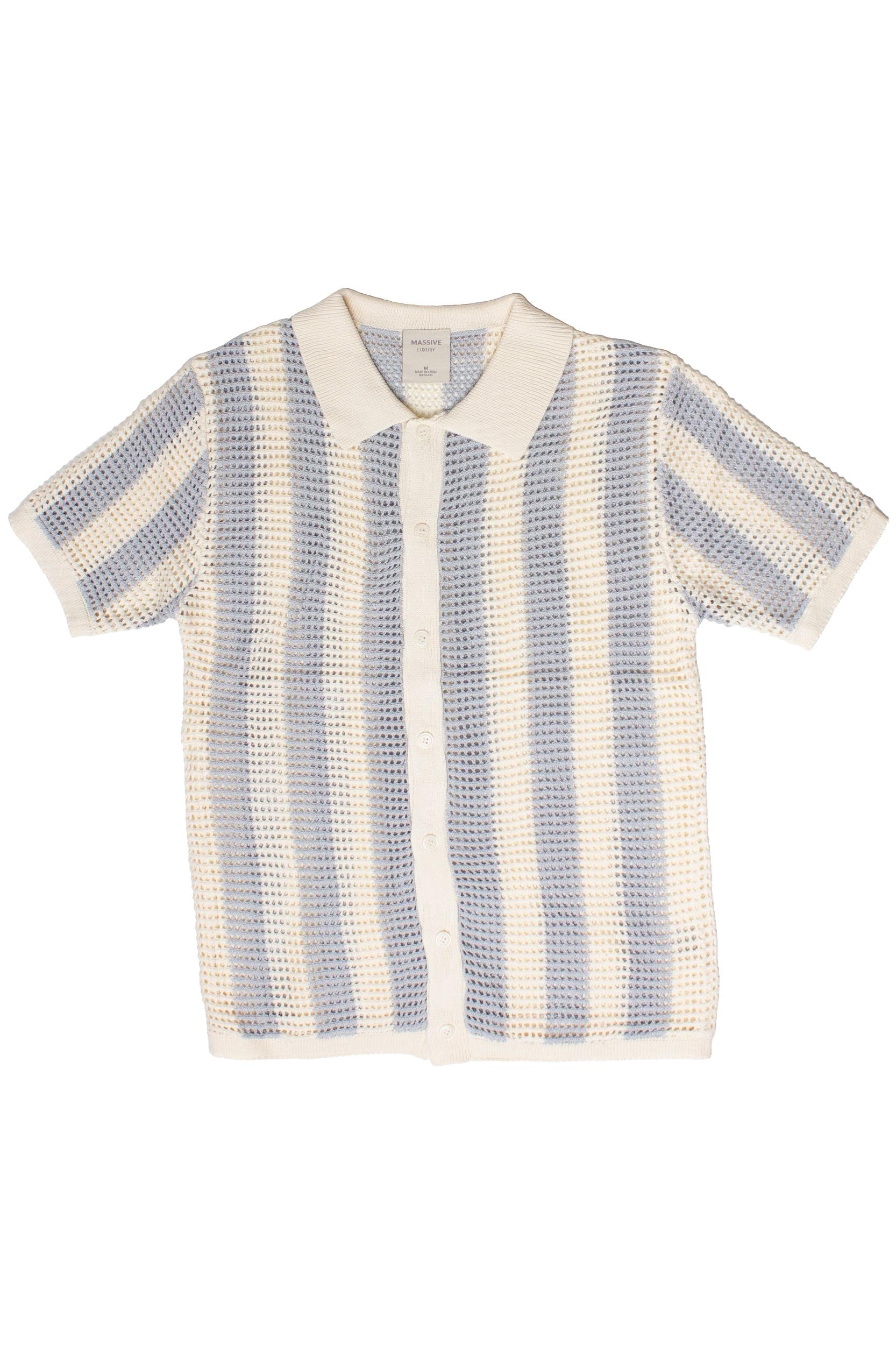 Striped Knit Mesh Button Up Shirt Product Image