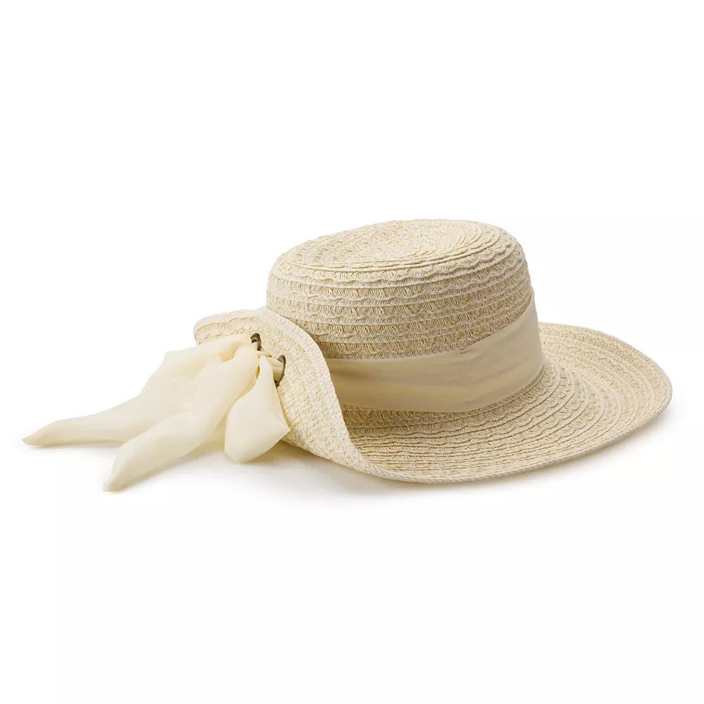 Women's Nine West Flip Up Brim Floppy Straw Hat, Ivory Combo Product Image