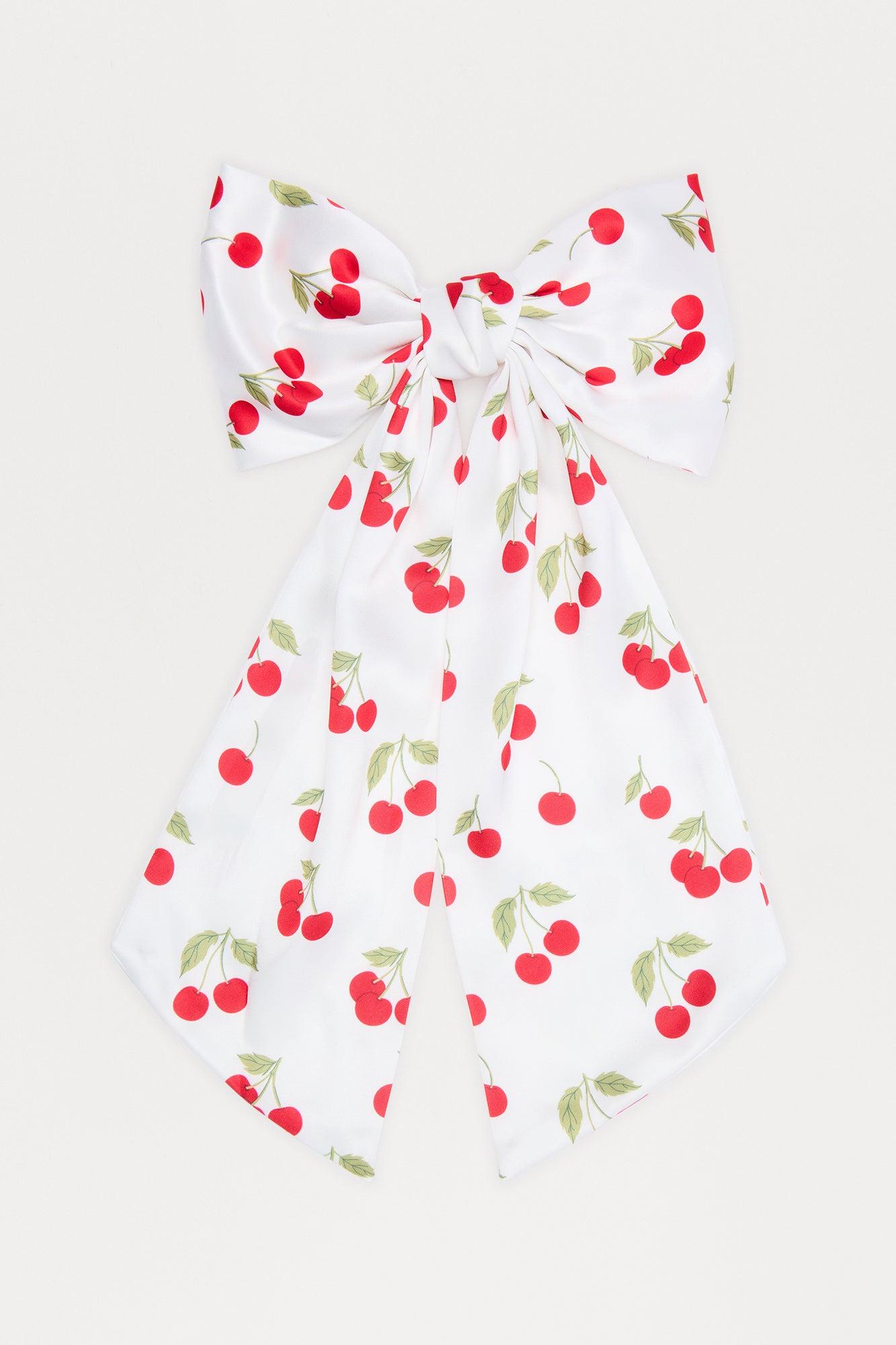 Cherry Bow Hair Clip - Red/White Product Image