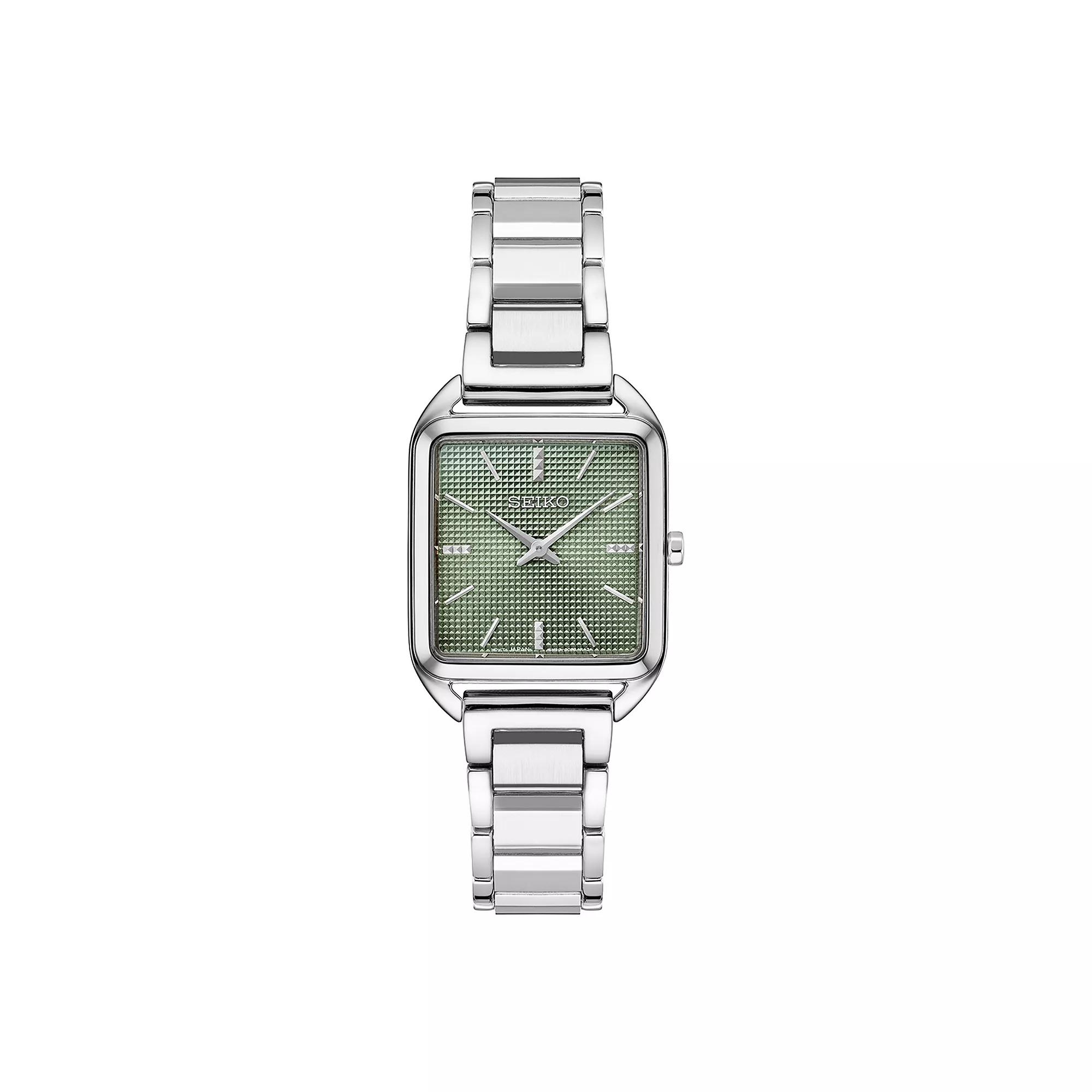 Seiko Essentials Womens Stainless Steel Rectangle Dial Bracelet Watch Pink Product Image