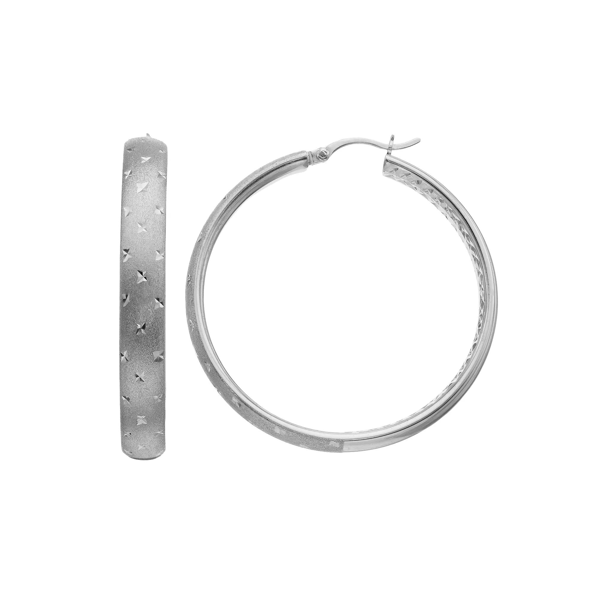 Sterling Silver Textured Hoop Earrings, Women's, White Product Image