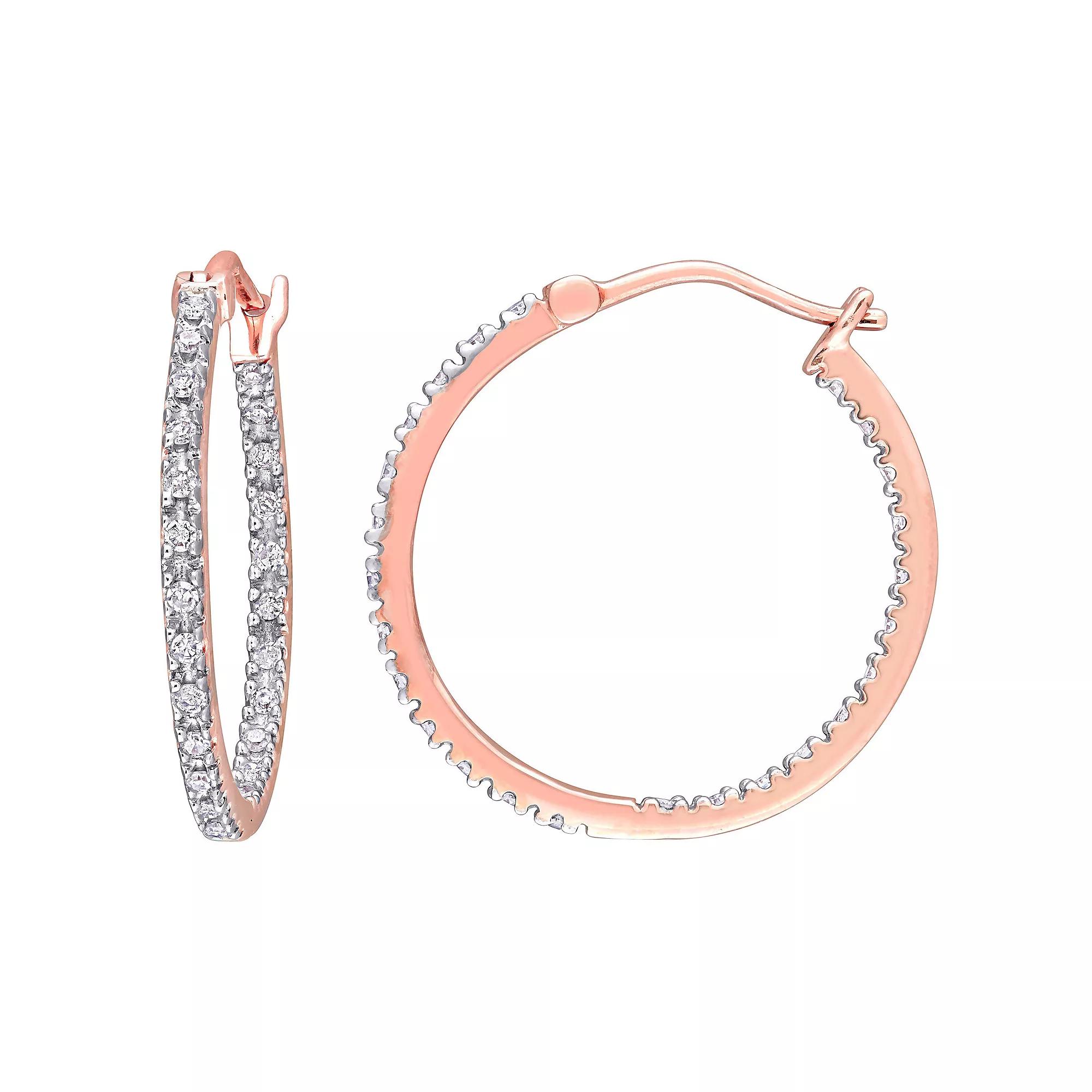 Stella Grace 10k Rose Gold 1/4 Carat T.W. Diamond Inside-Out Hoop Earrings, Women's, 10k Pink Product Image