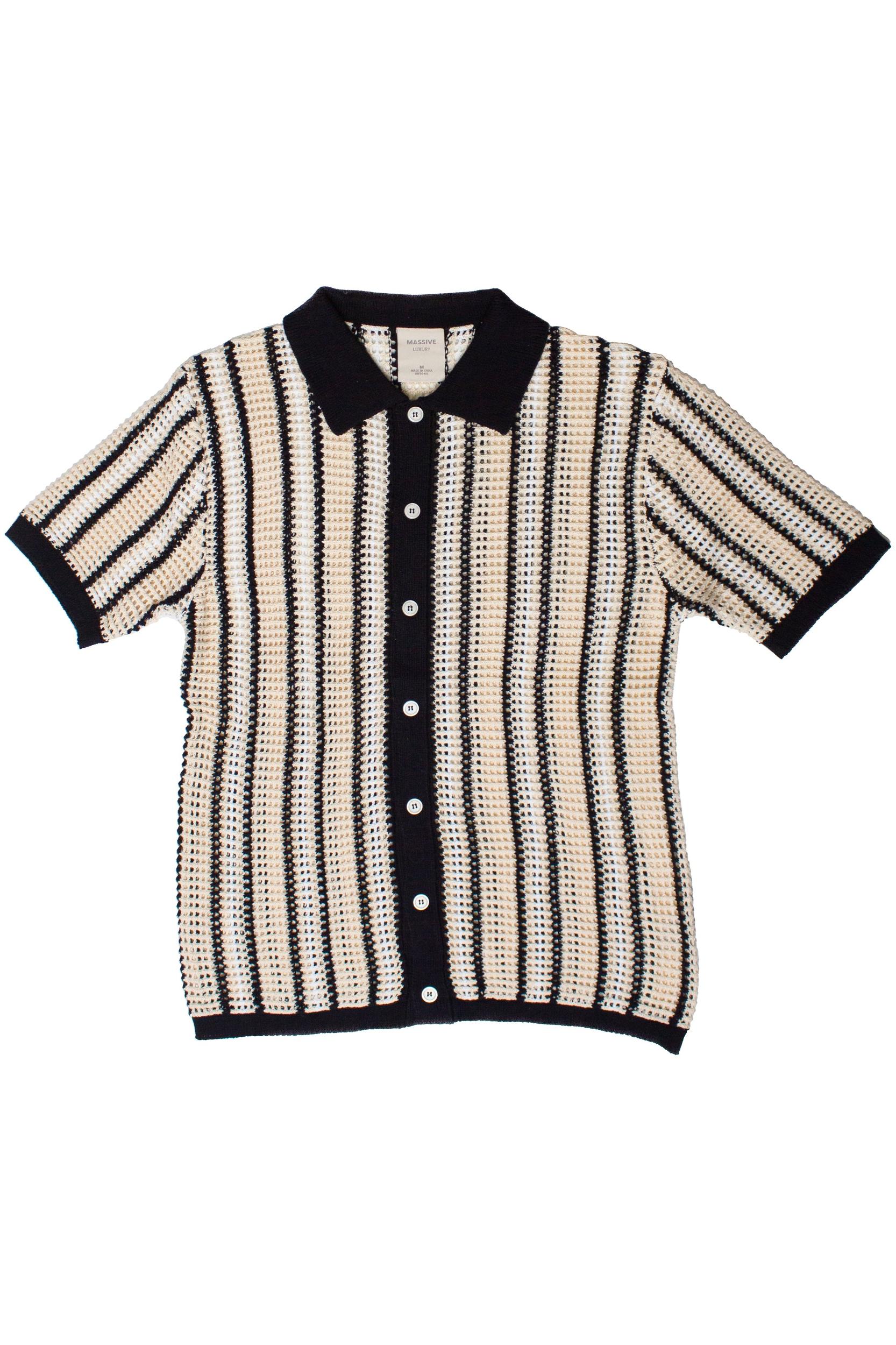 Striped Knit Mesh Button Up Shirt Product Image