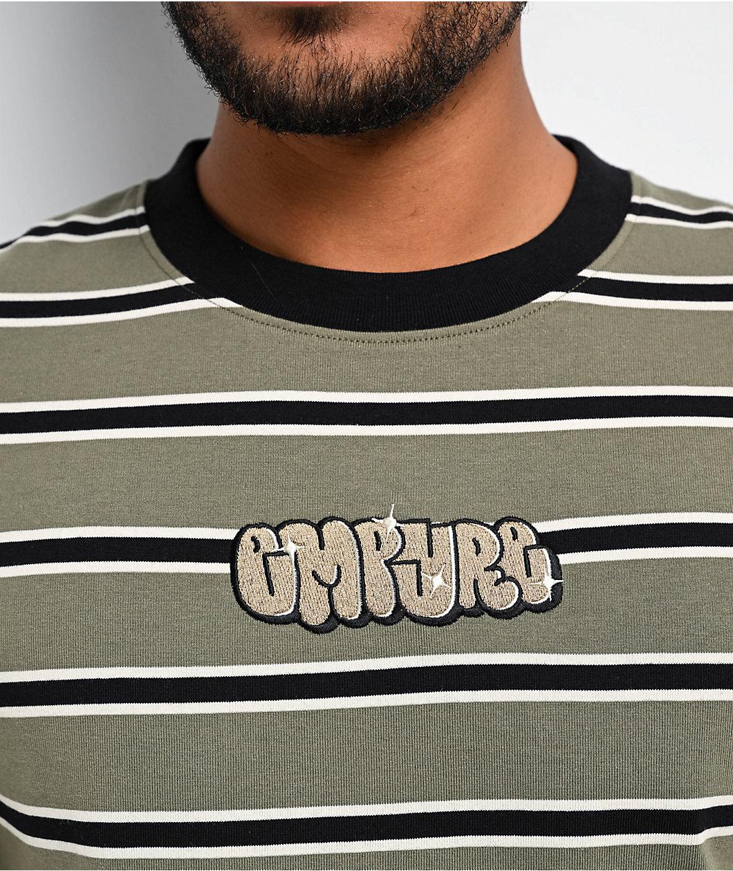 Empyre Burner Knit Olive Green & Black Stripe T-Shirt Product Image